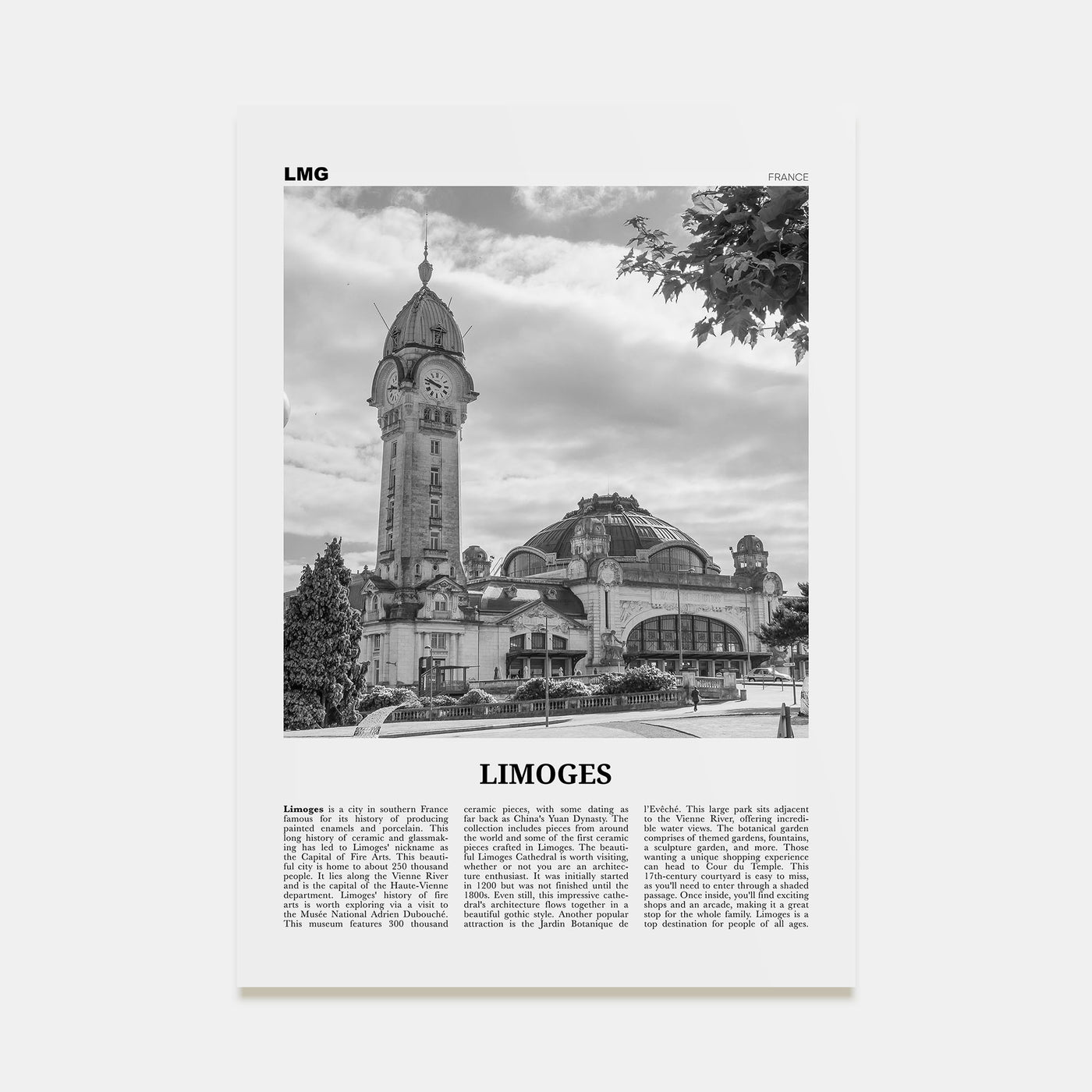 Limoges Travel B&W Poster