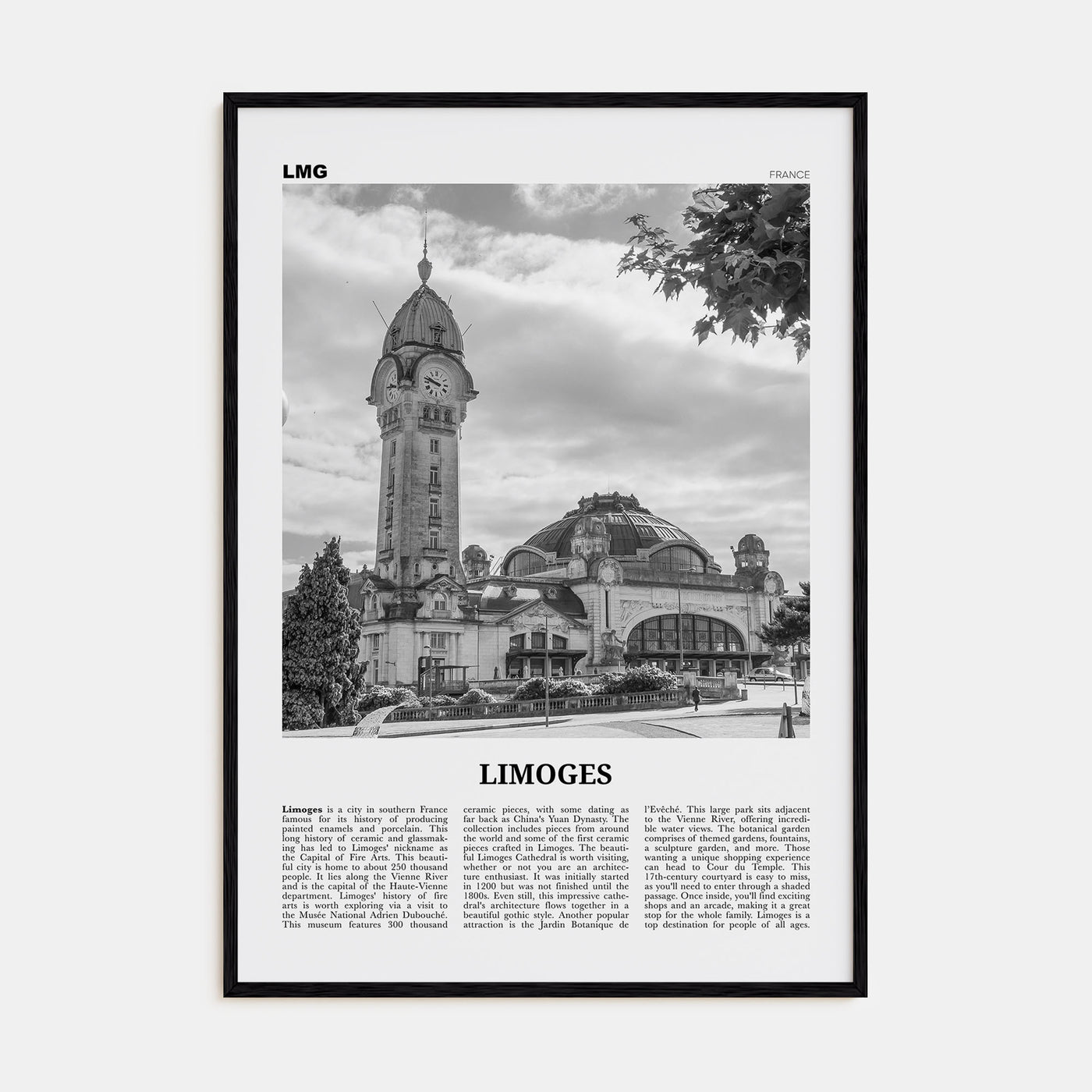 Limoges Travel B&W Poster