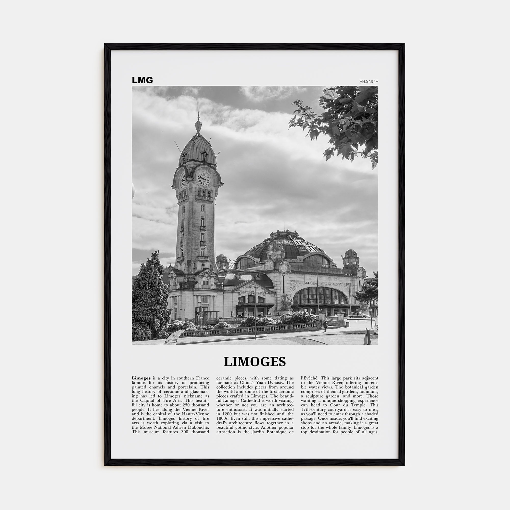 Limoges Travel B&W Poster