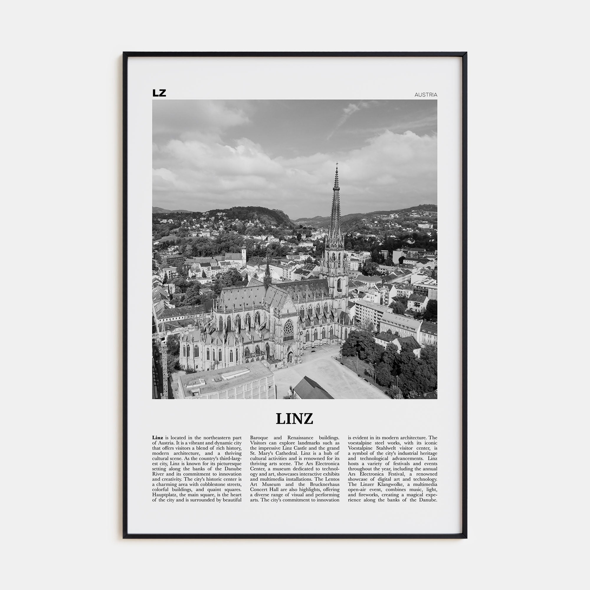 Linz Travel B&W Poster