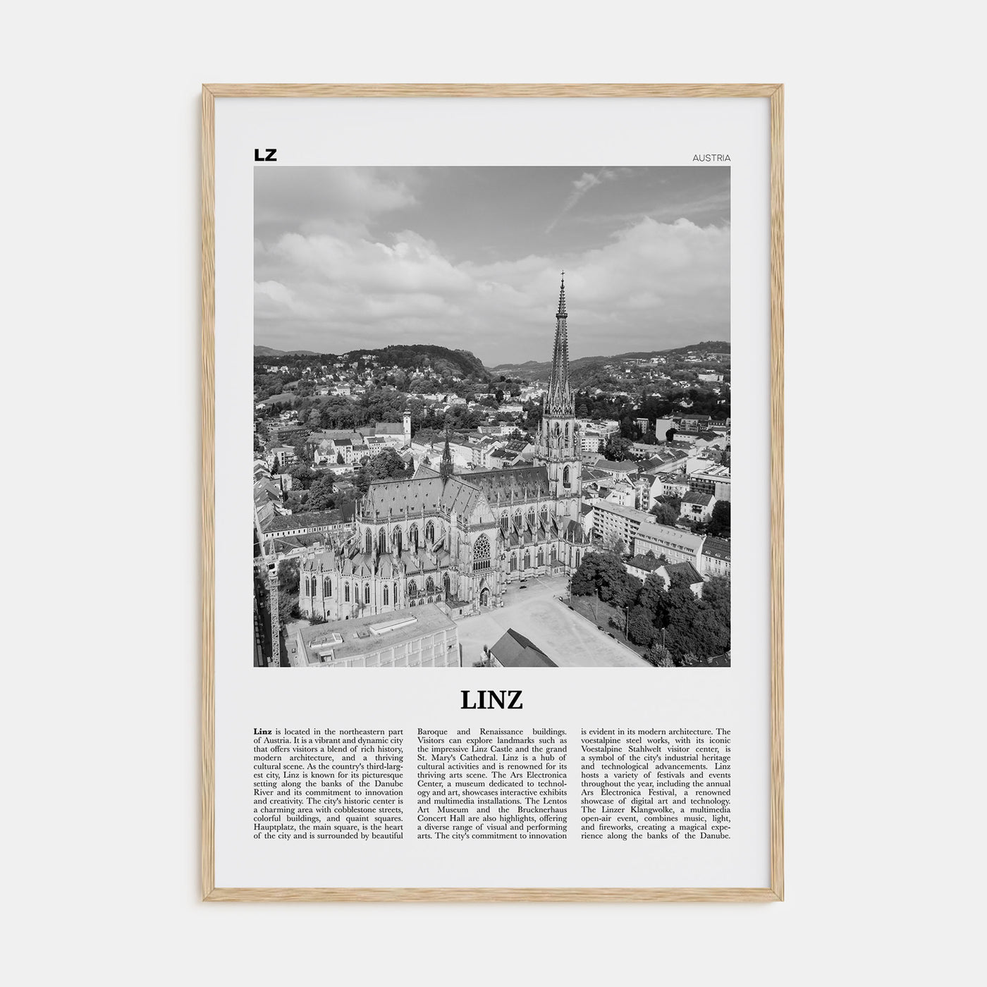 Linz Travel B&W Poster