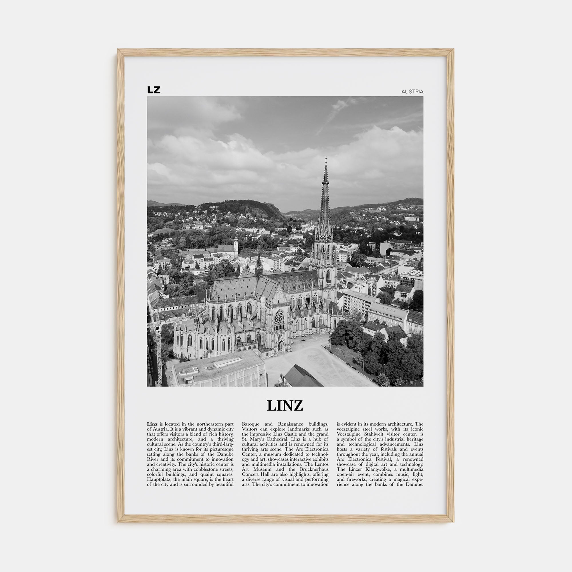 Linz Travel B&W Poster