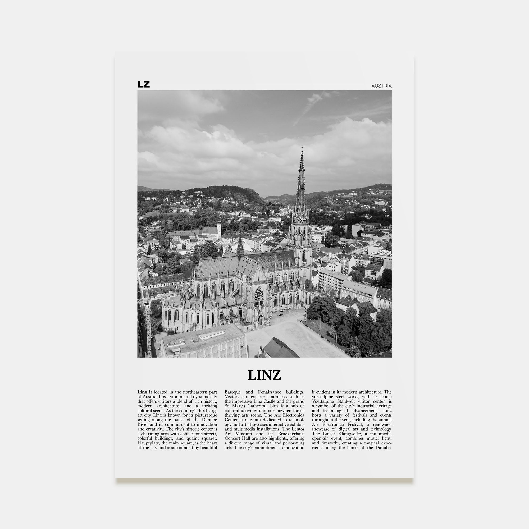 Linz Travel B&W Poster