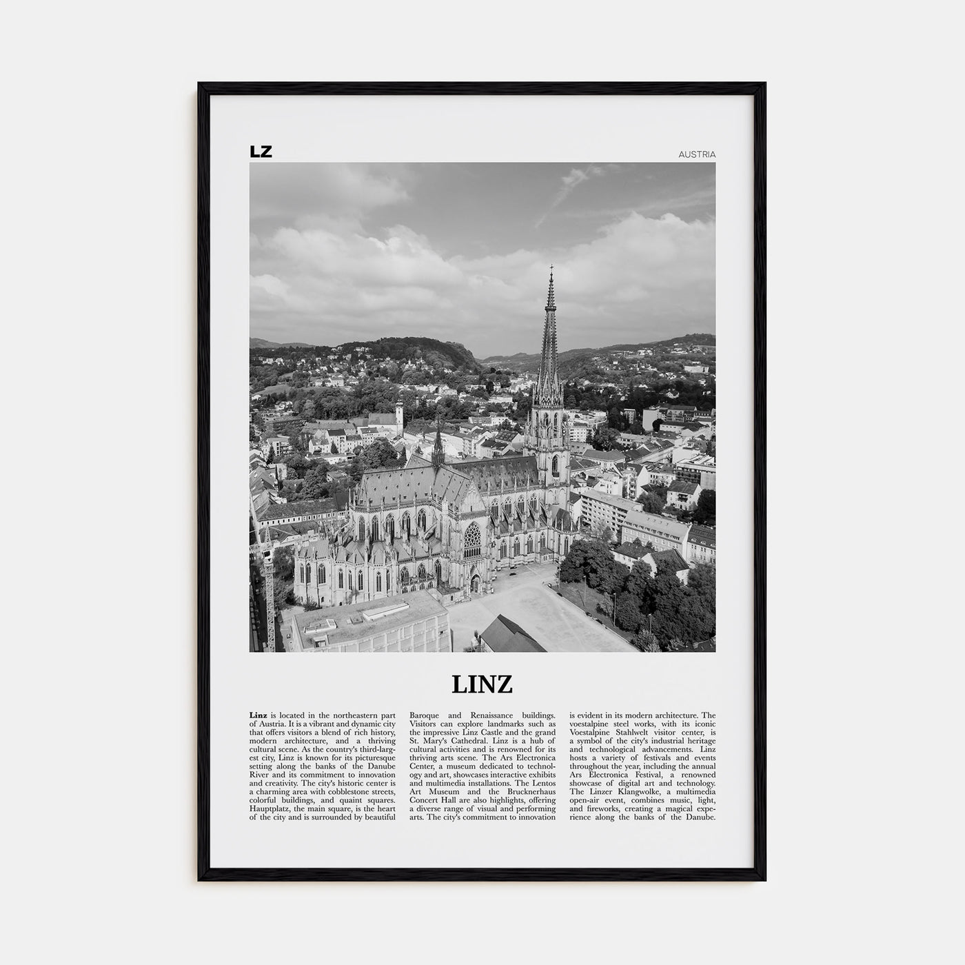 Linz Travel B&W Poster