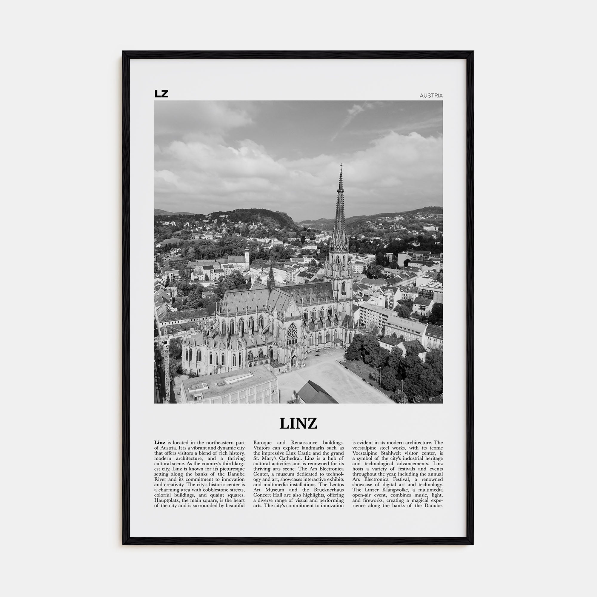 Linz Travel B&W Poster