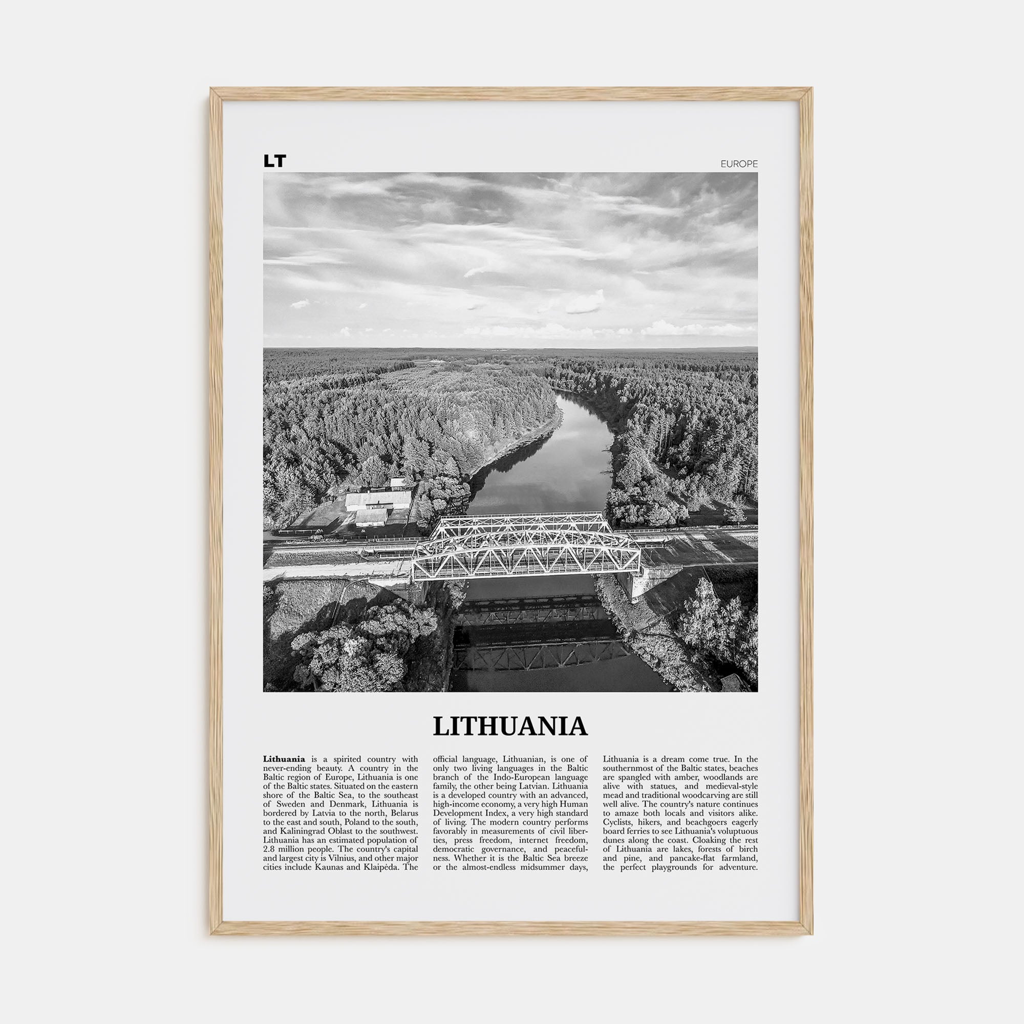Lithuania Travel B&W Poster