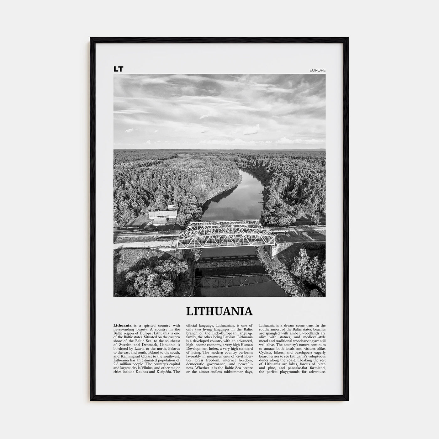 Lithuania Travel B&W Poster