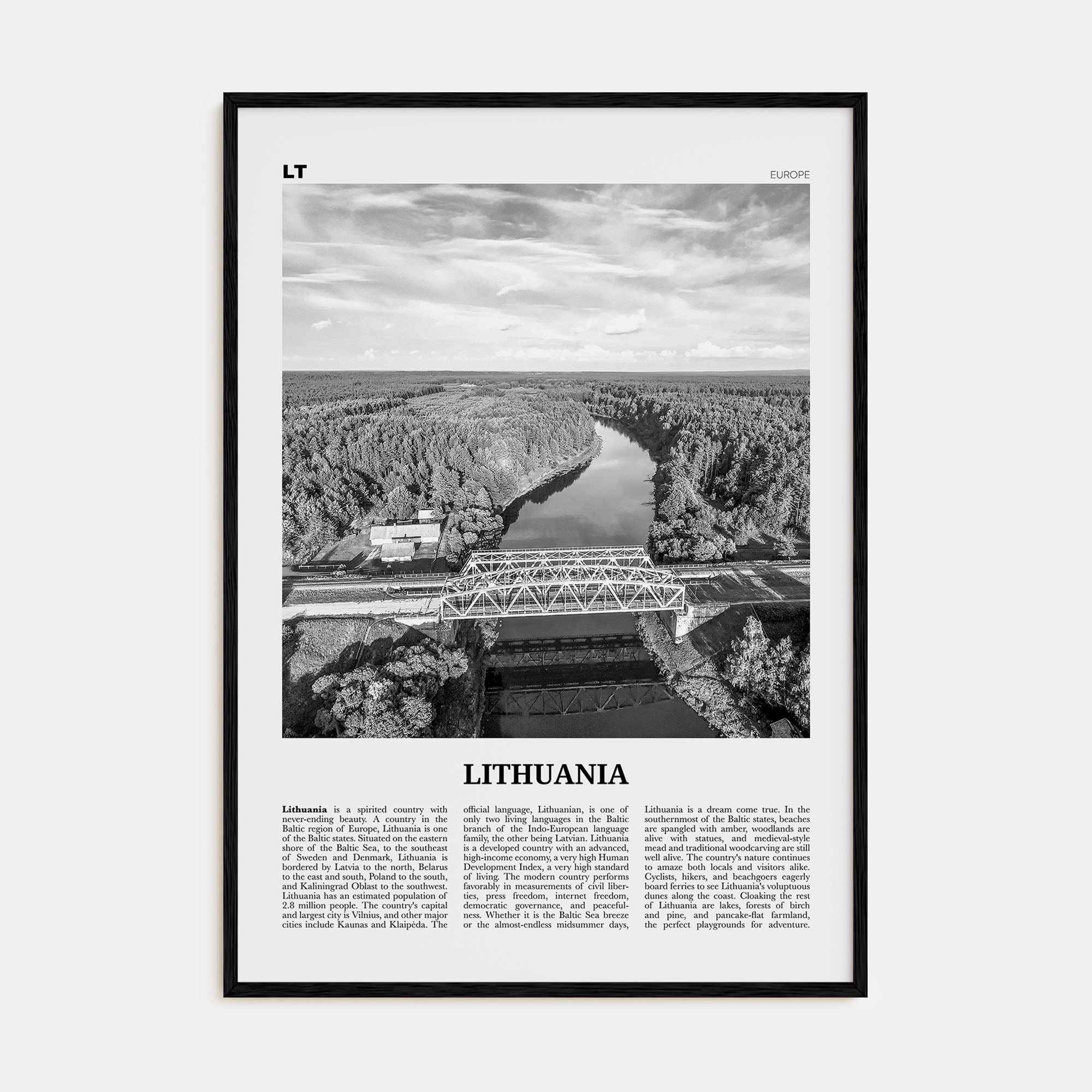 Lithuania Travel B&W Poster