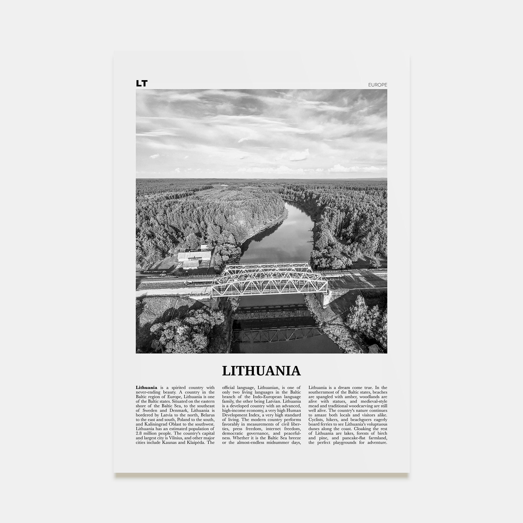 Lithuania Travel B&W Poster