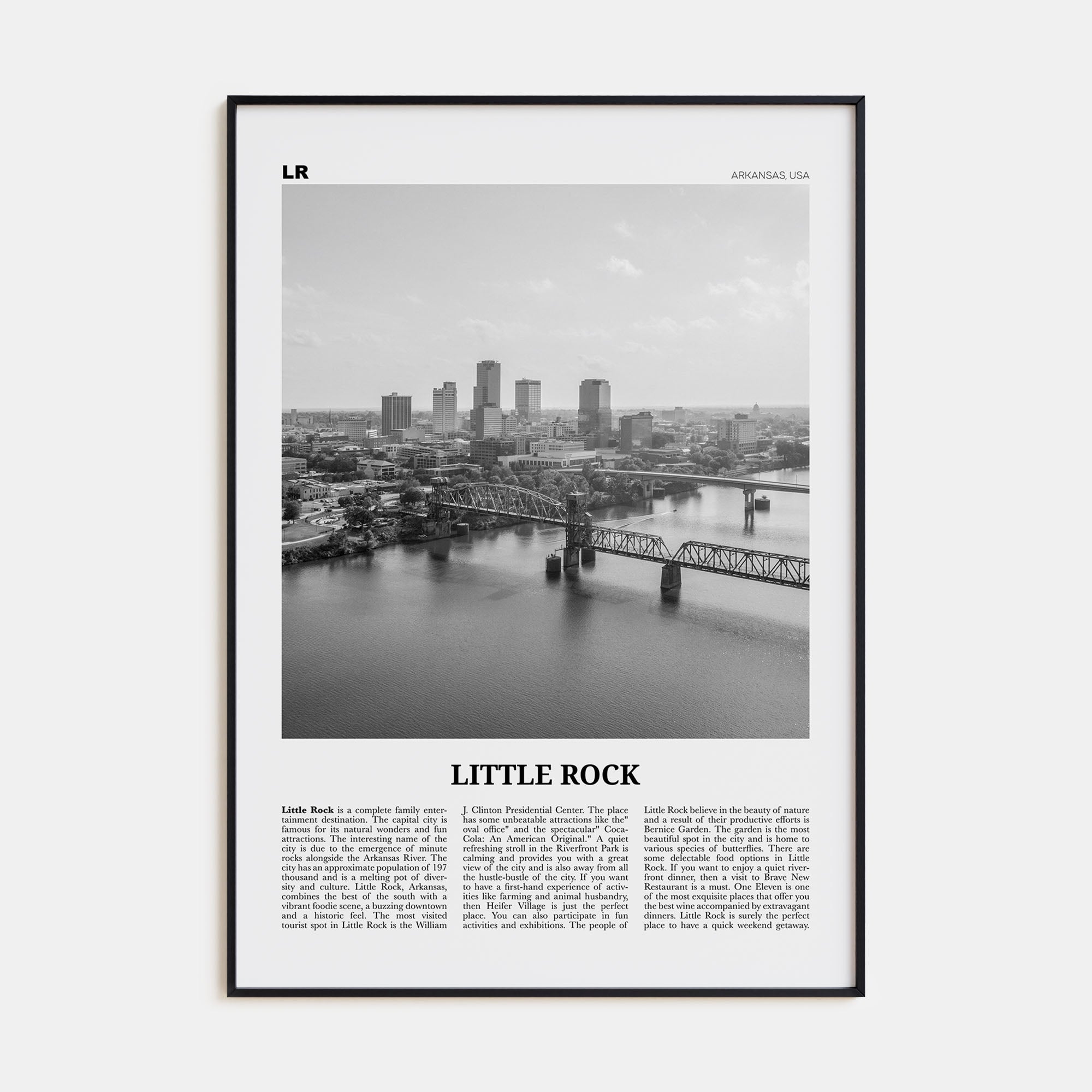 Little Rock Travel B&W Poster