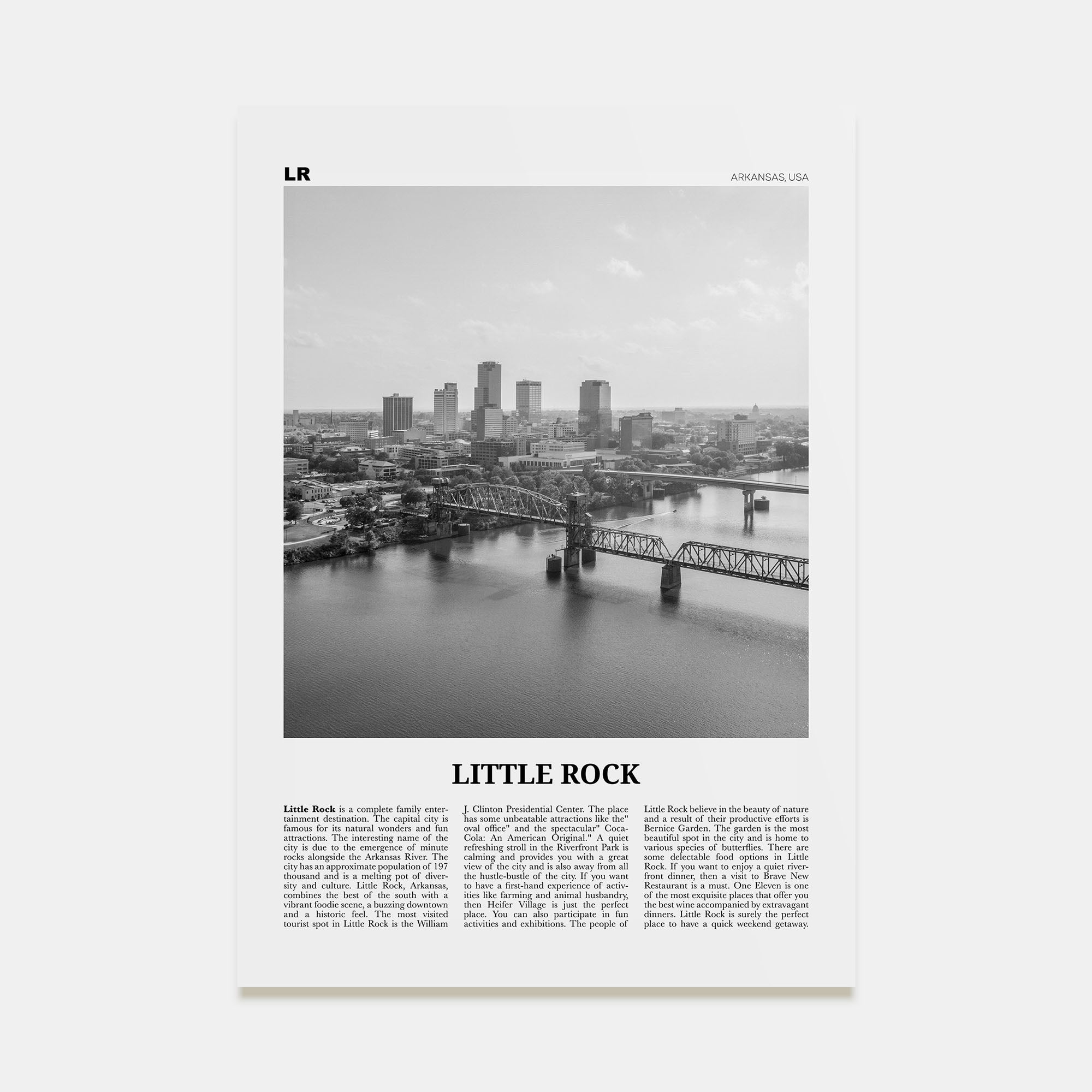 Little Rock Travel B&W Poster