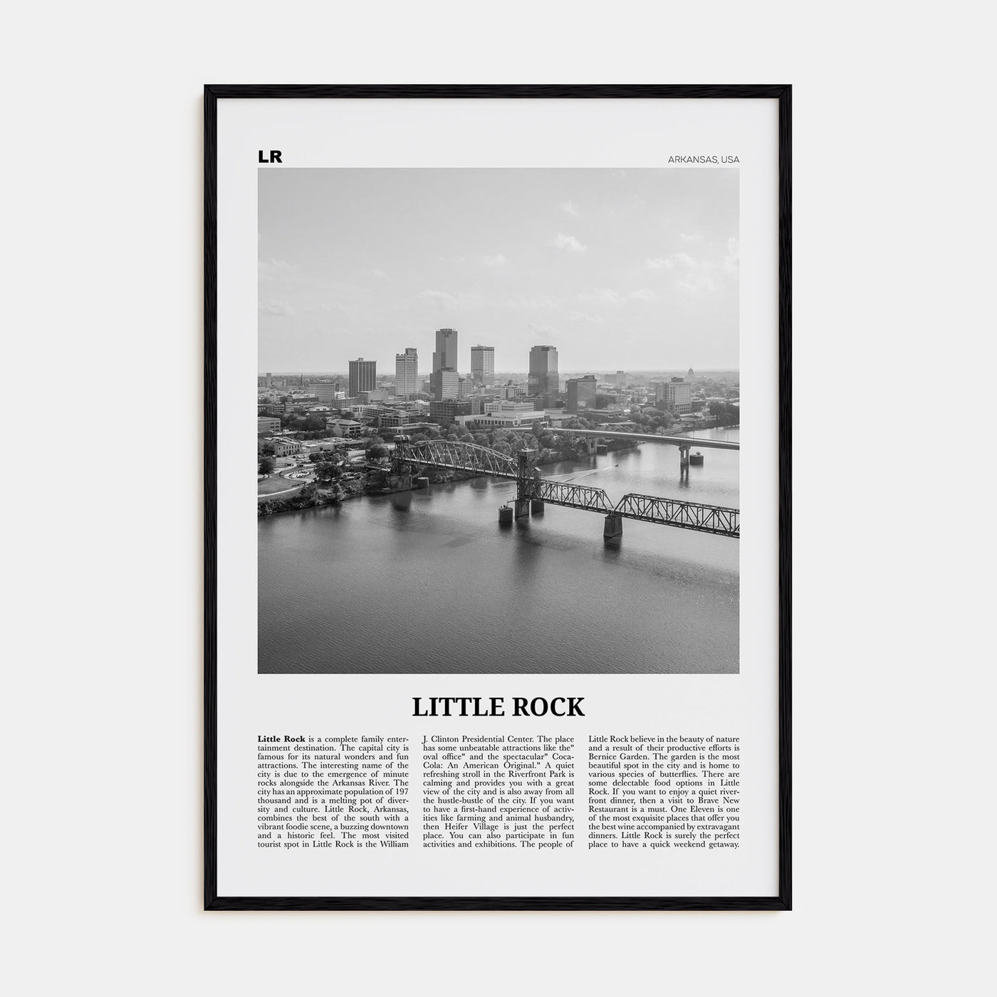 Little Rock Travel B&W Poster