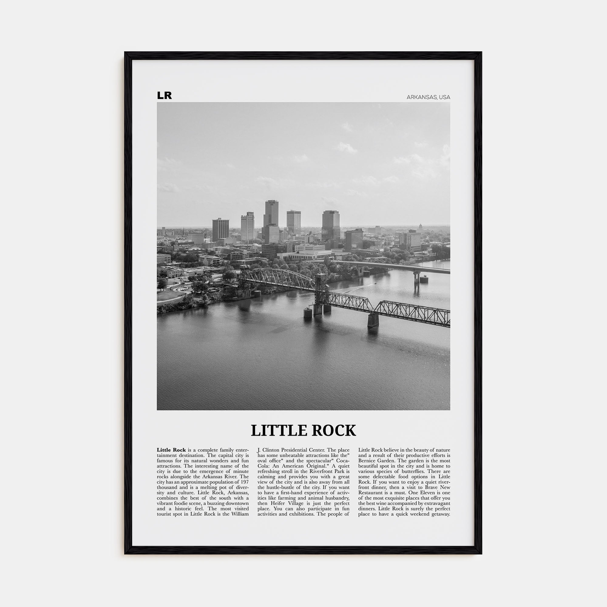 Little Rock Travel B&W Poster