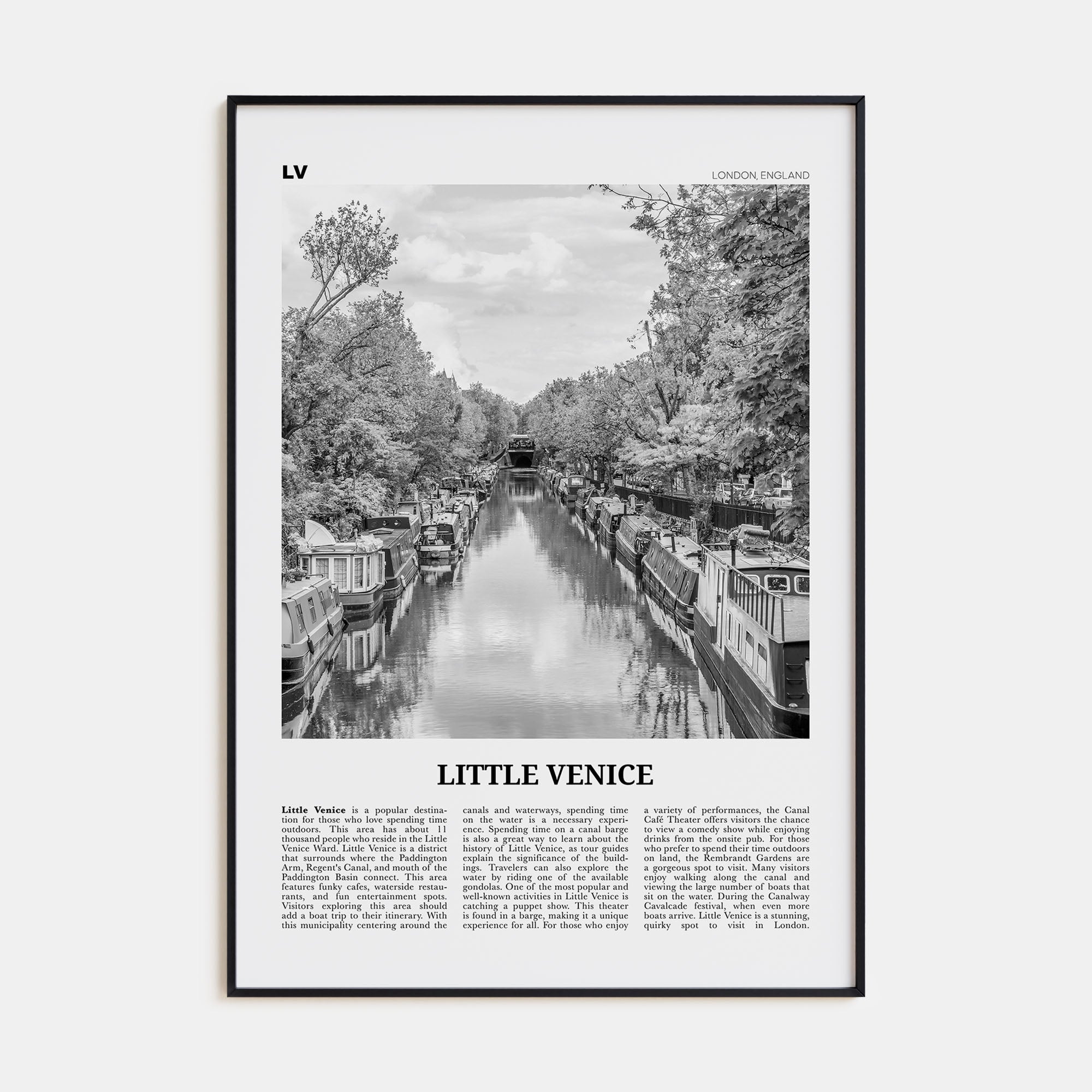 Little Venice, London Travel B&W Poster
