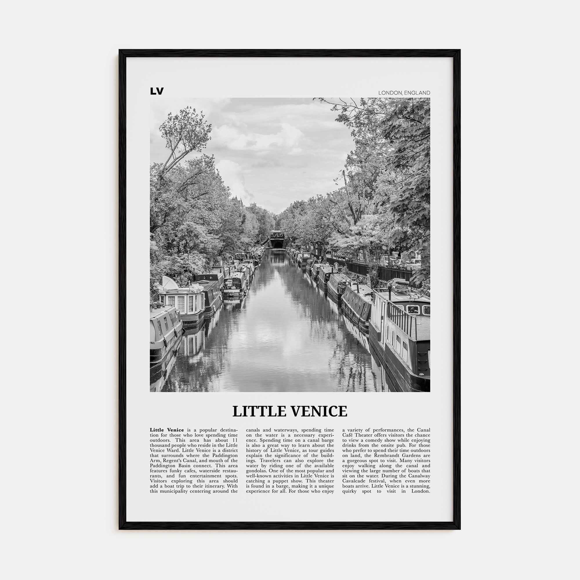 Little Venice, London Travel B&W Poster