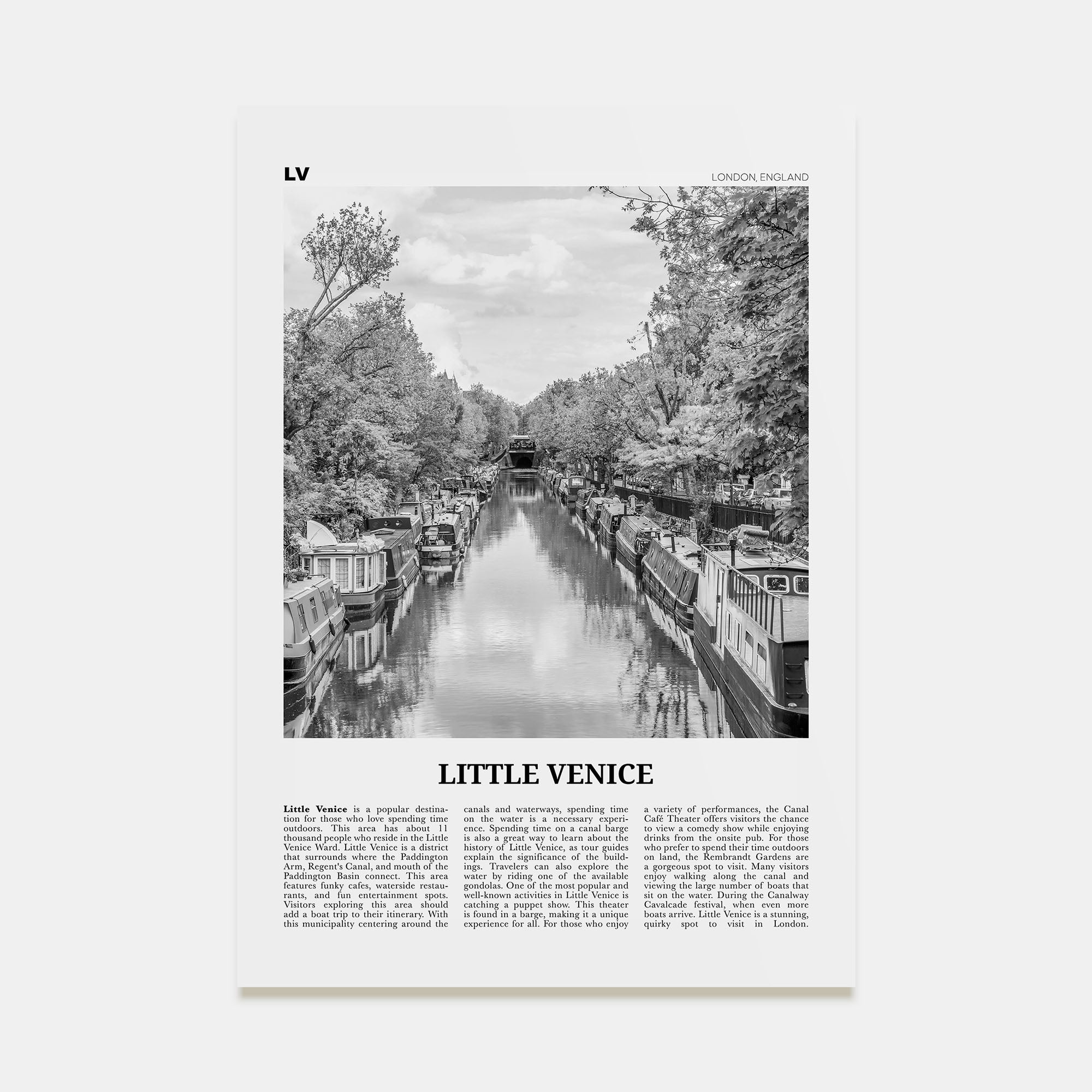 Little Venice, London Travel B&W Poster