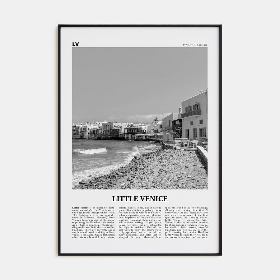 Little Venice, Mykonos Travel B&W Poster