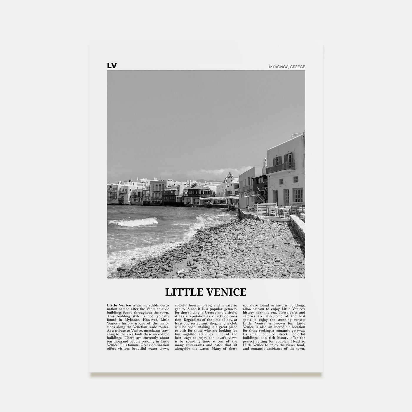 Little Venice, Mykonos Travel B&W Poster