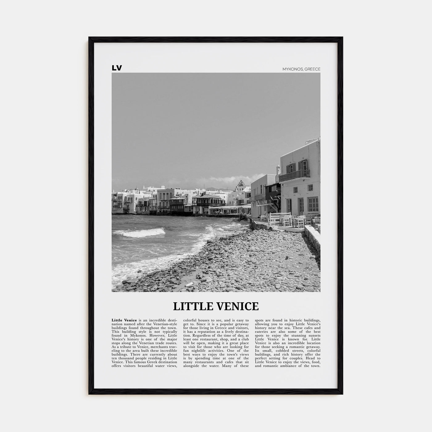 Little Venice, Mykonos Travel B&W Poster