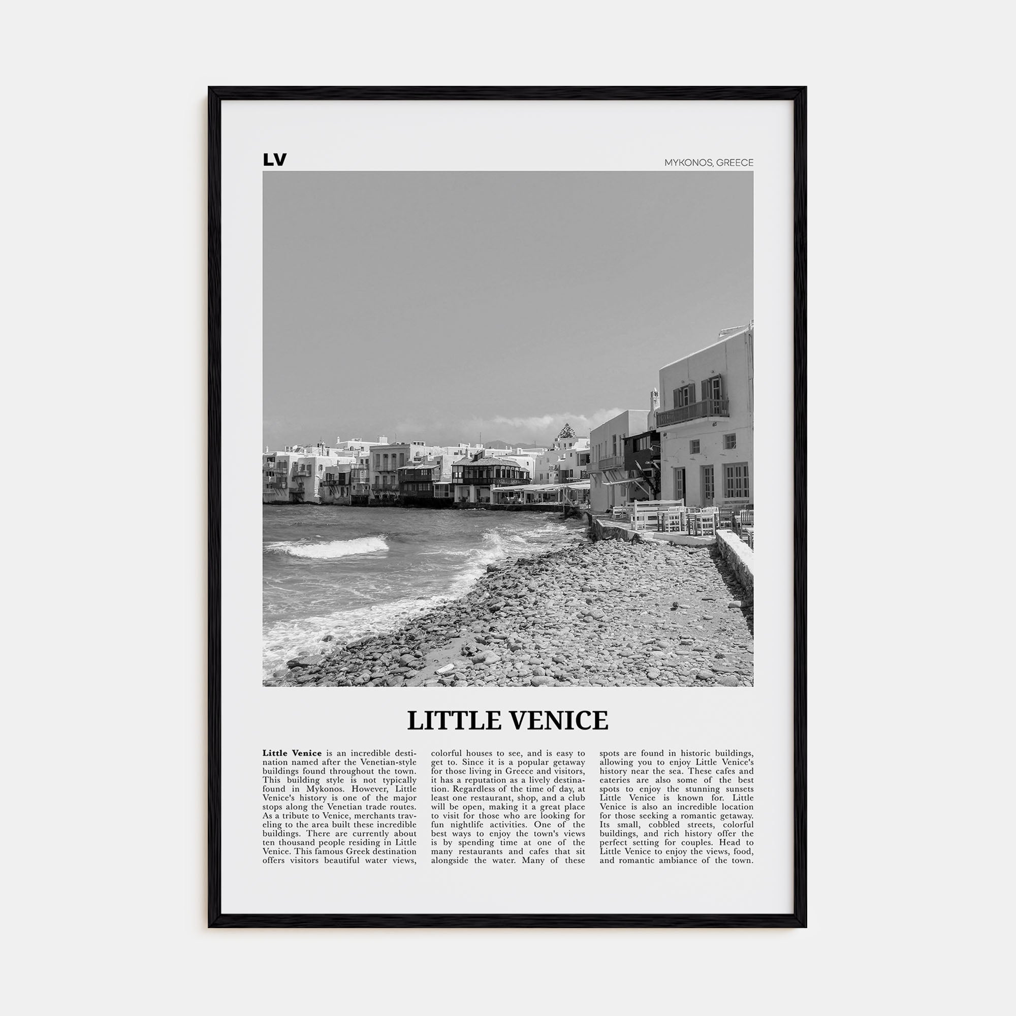 Little Venice, Mykonos Travel B&W Poster