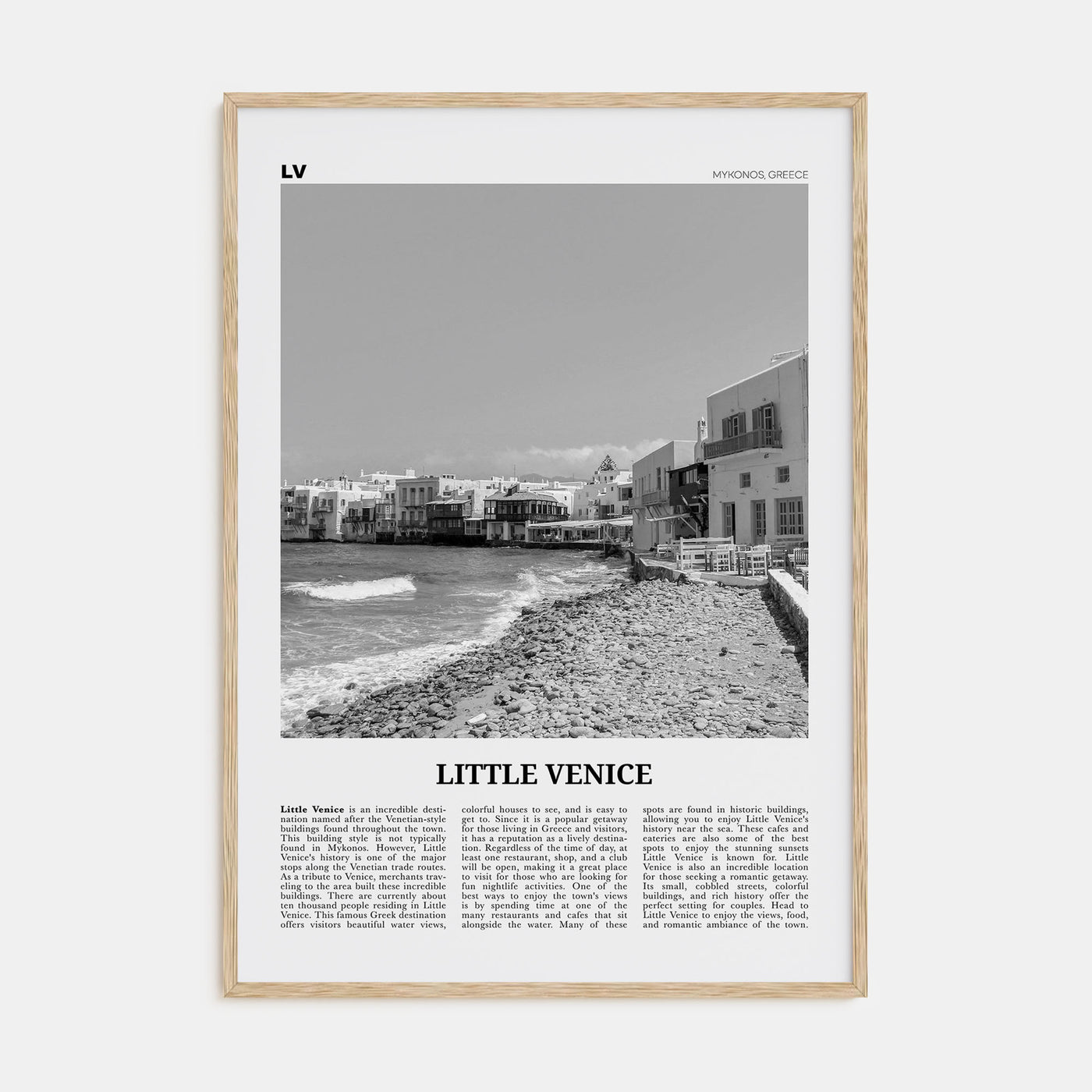Little Venice, Mykonos Travel B&W Poster