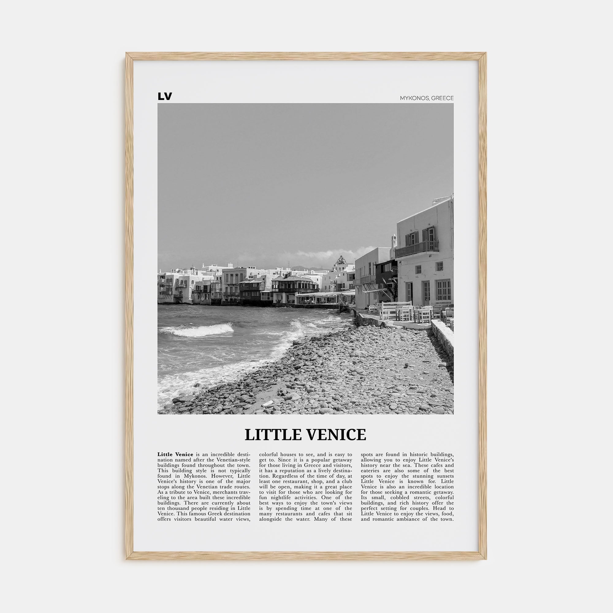Little Venice, Mykonos Travel B&W Poster