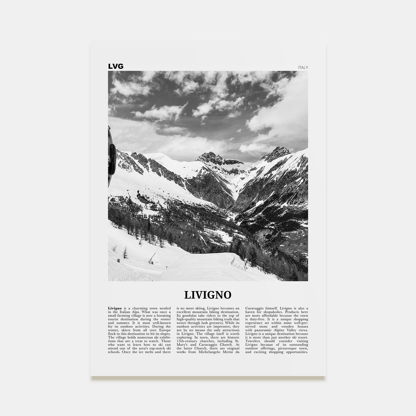 Livigno Travel B&W Poster