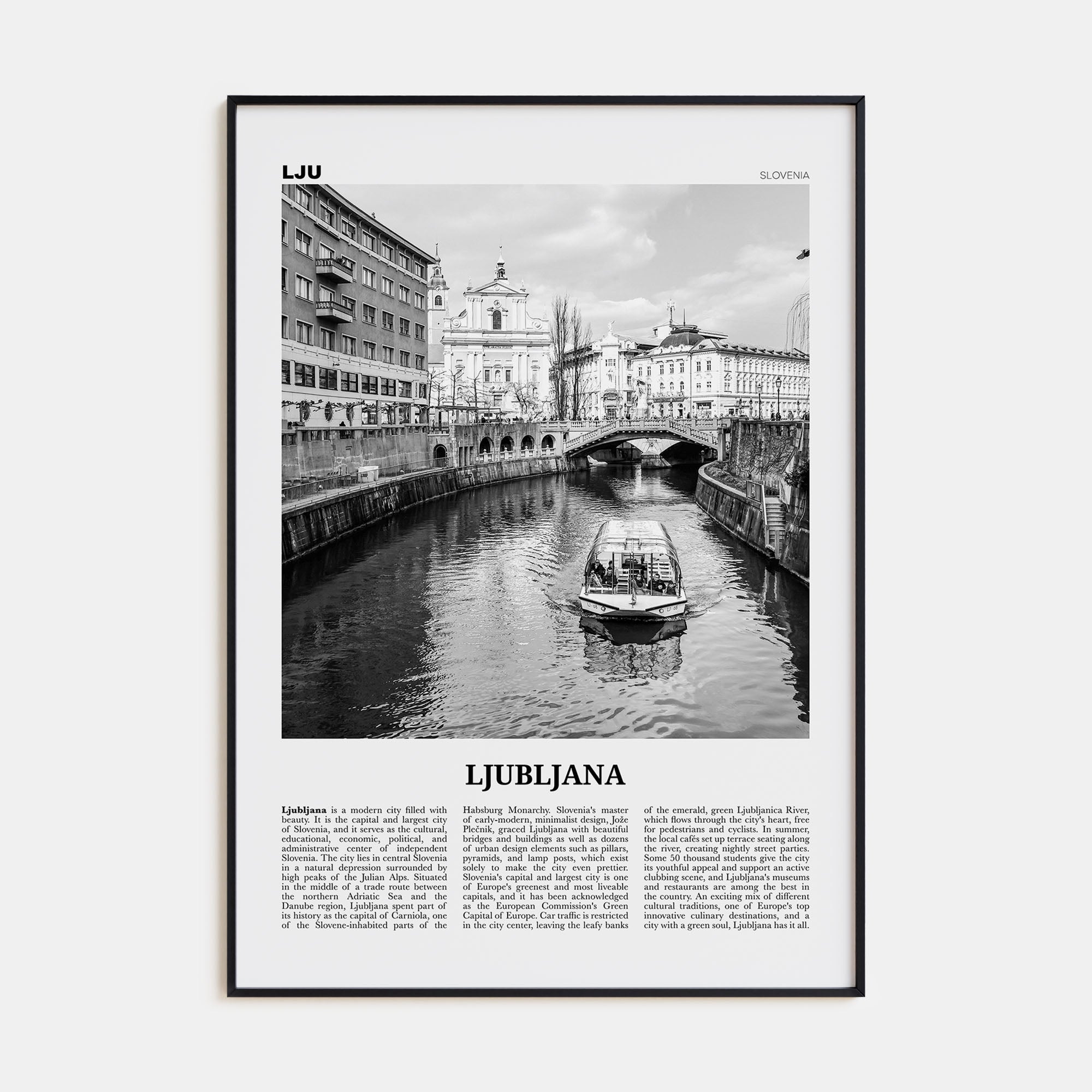 Ljubljana Travel B&W Poster