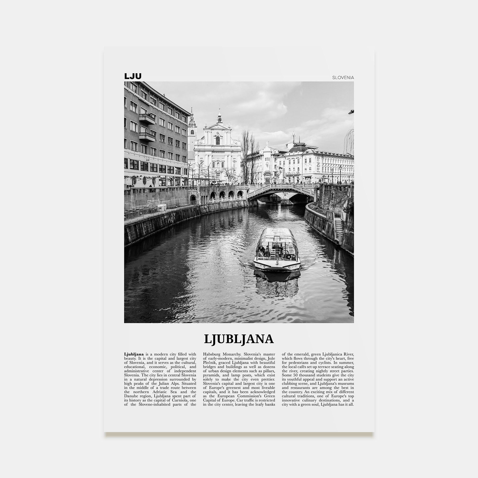 Ljubljana Travel B&W Poster