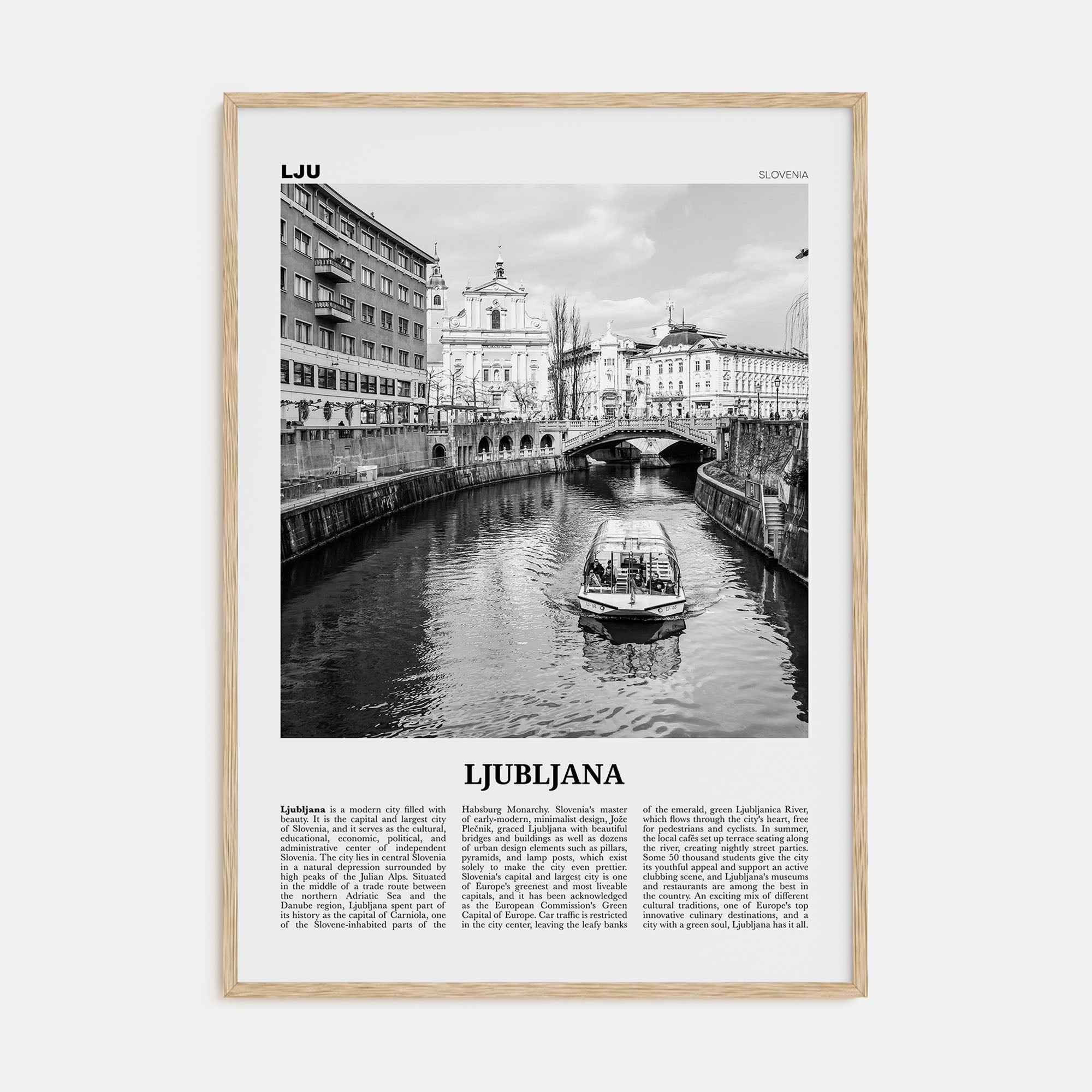 Ljubljana Travel B&W Poster