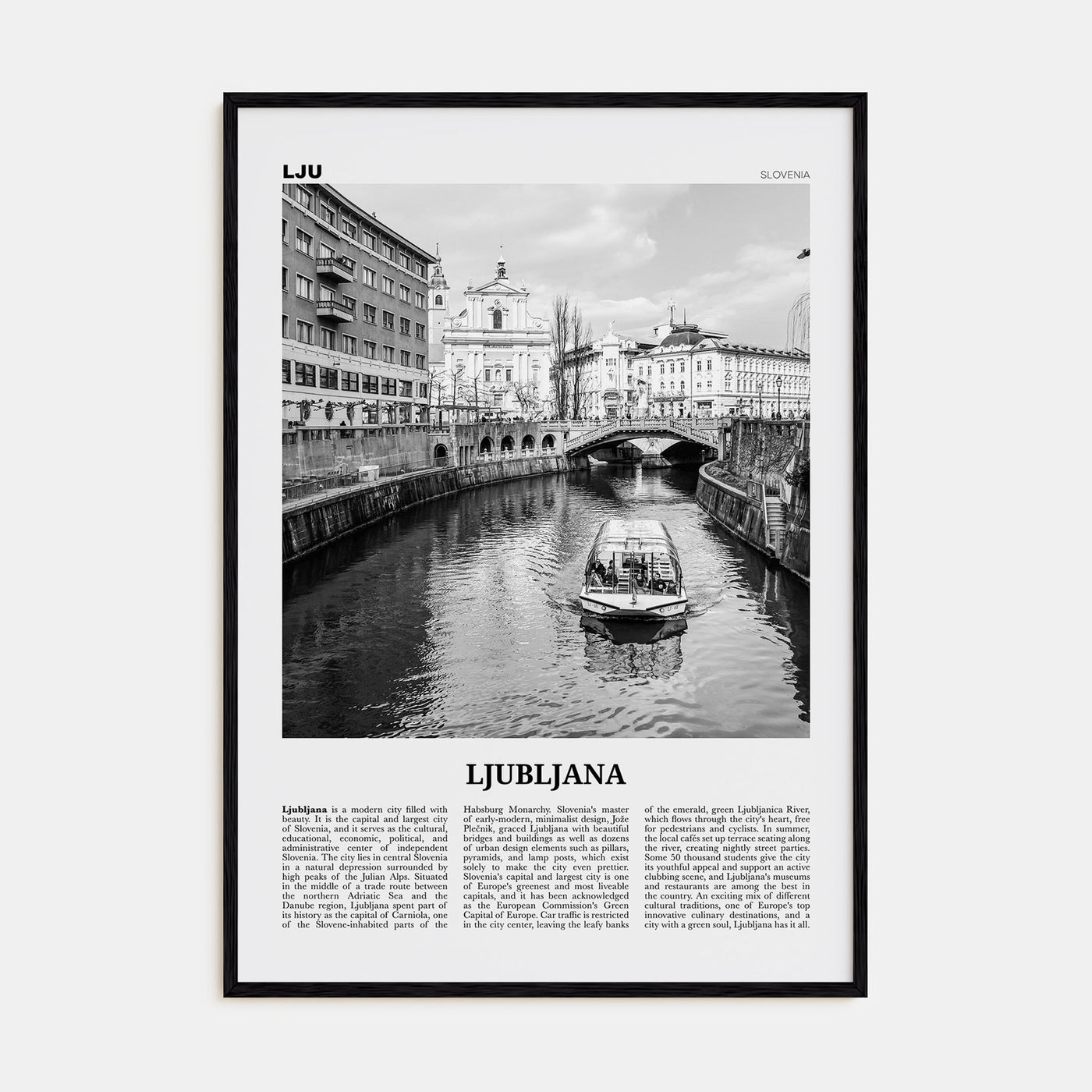 Ljubljana Travel B&W Poster
