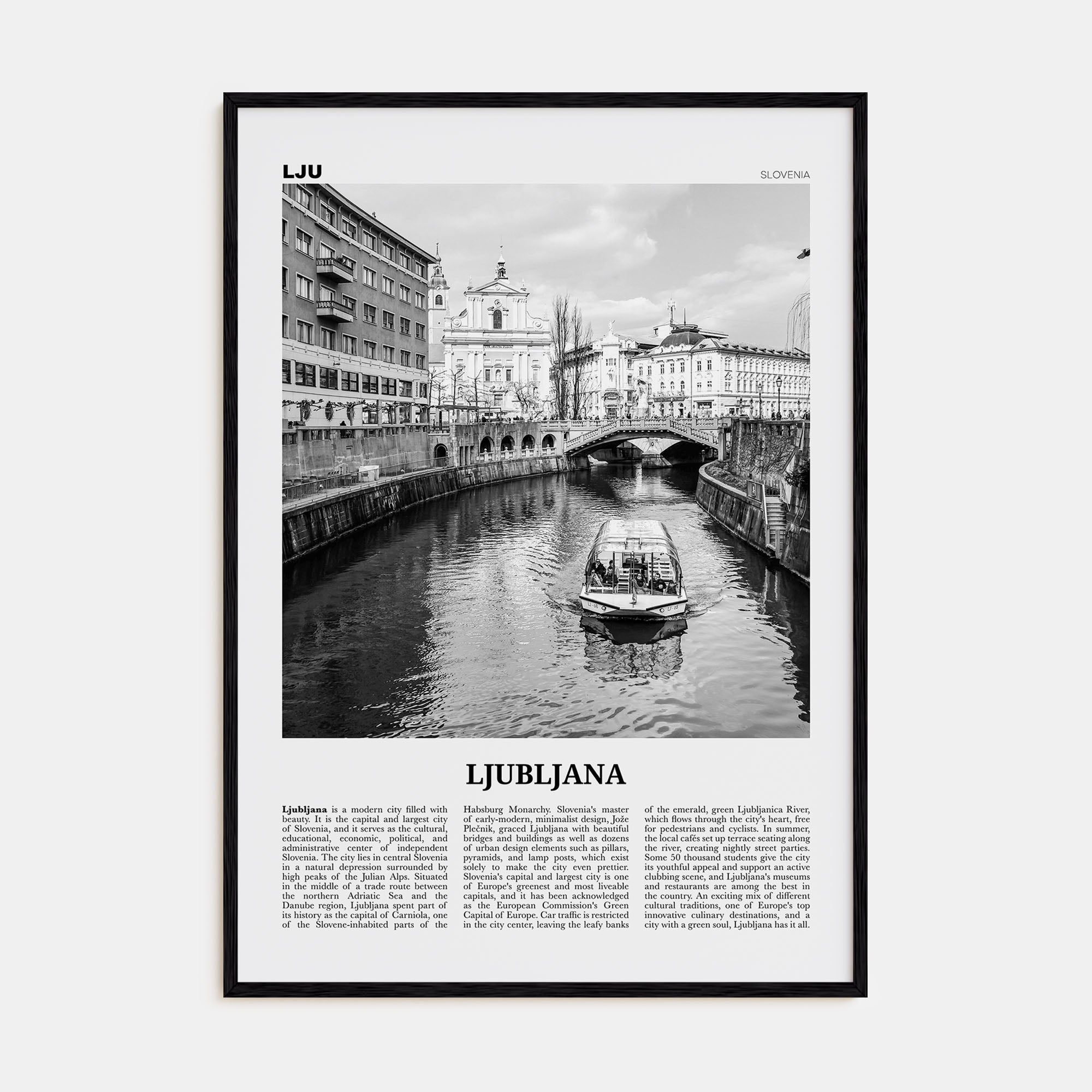 Ljubljana Travel B&W Poster