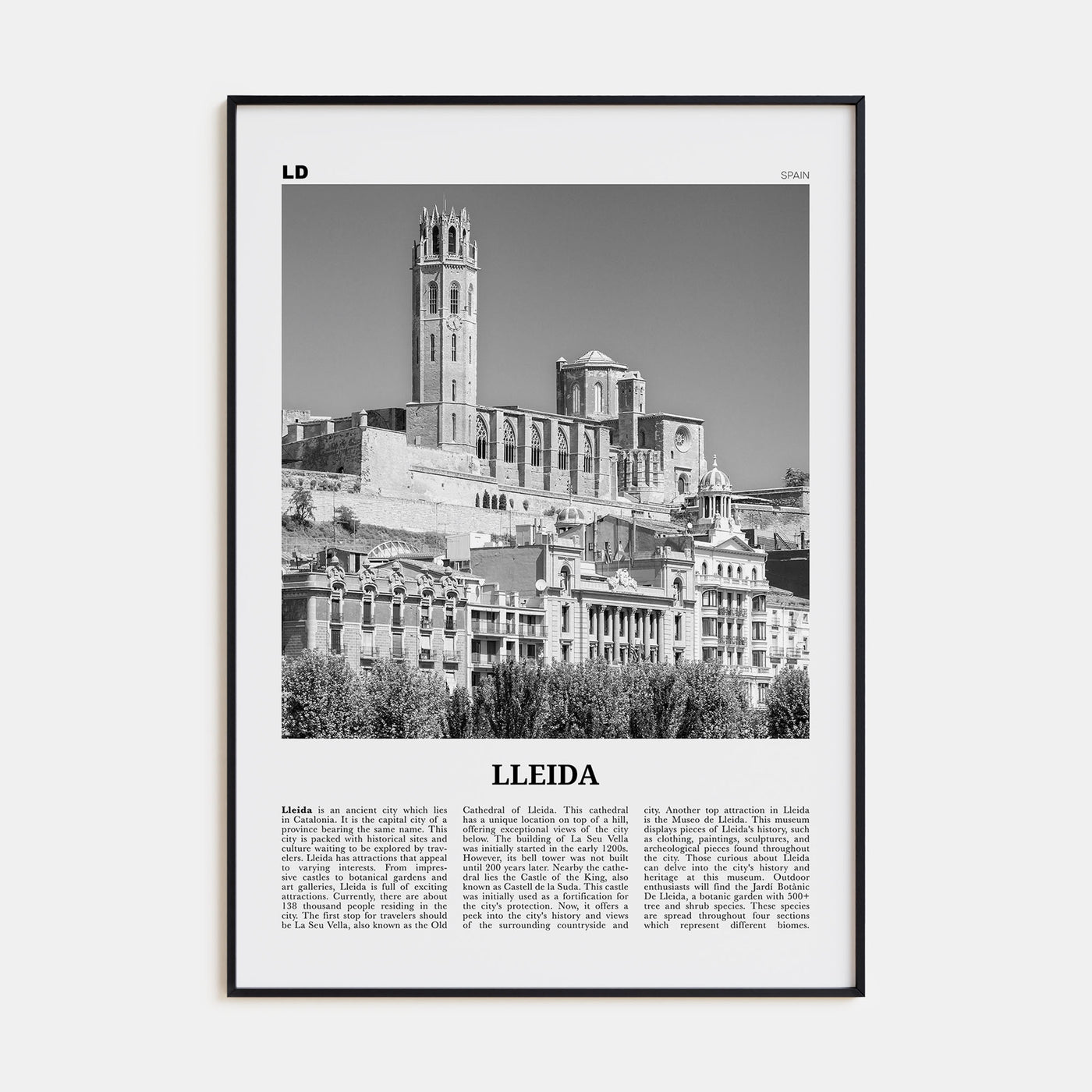 Lleida Travel B&W Poster