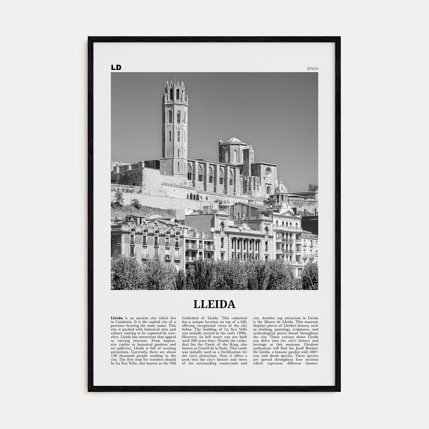Lleida Travel B&W Poster