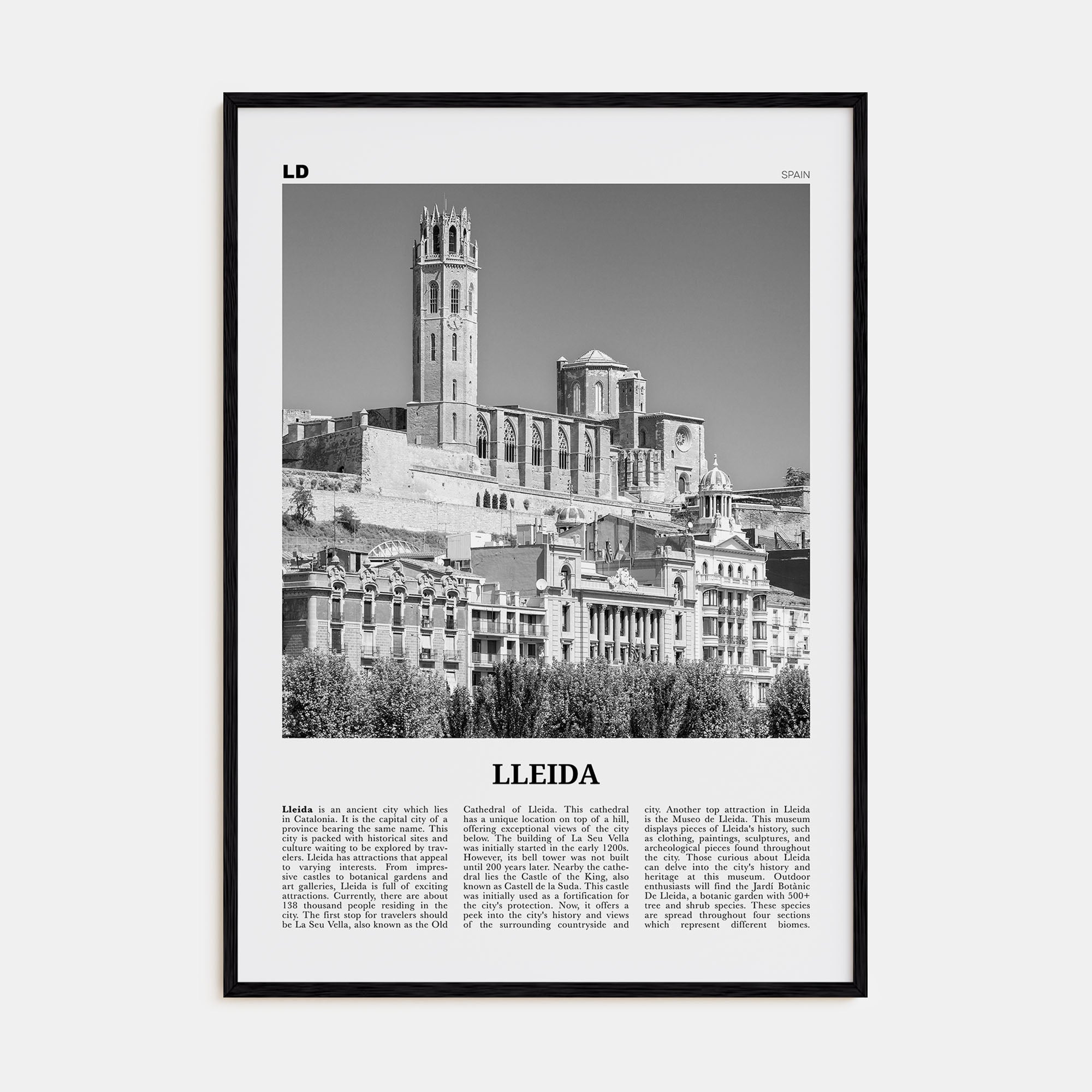 Lleida Travel B&W Poster