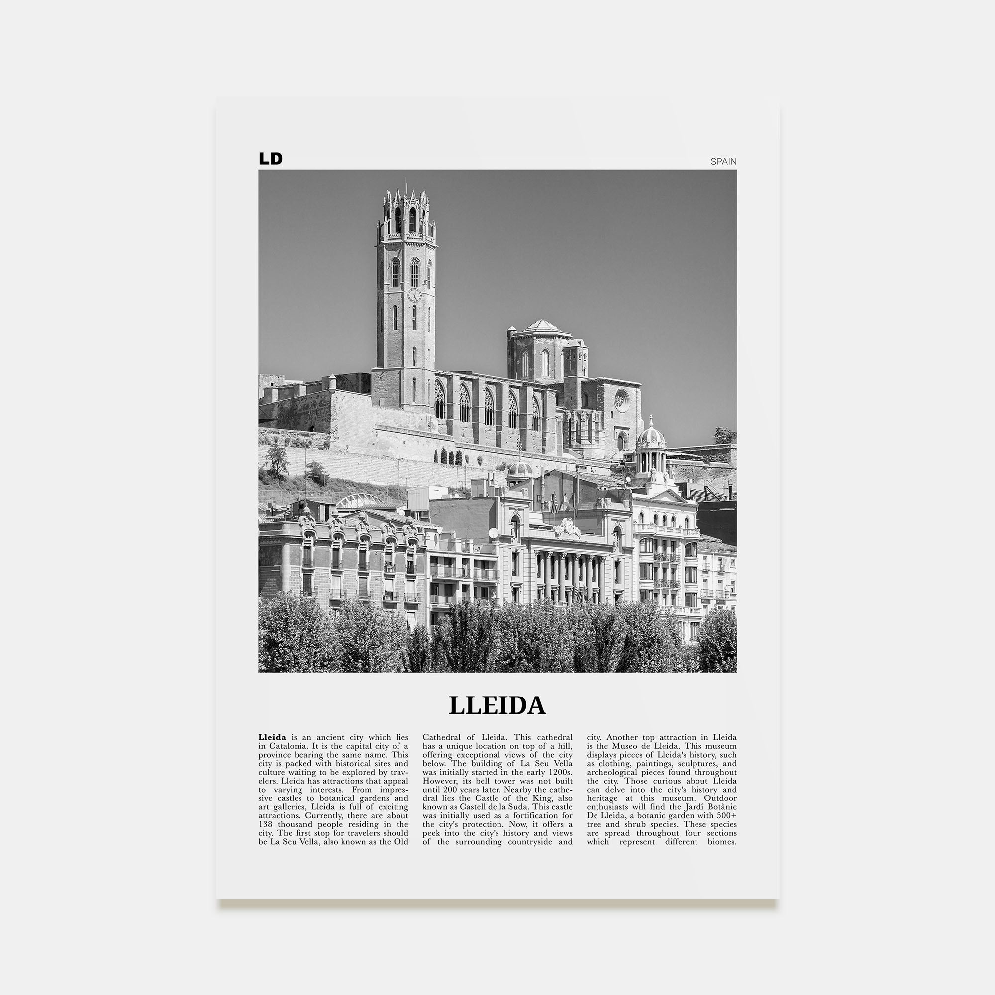 Lleida Travel B&W Poster