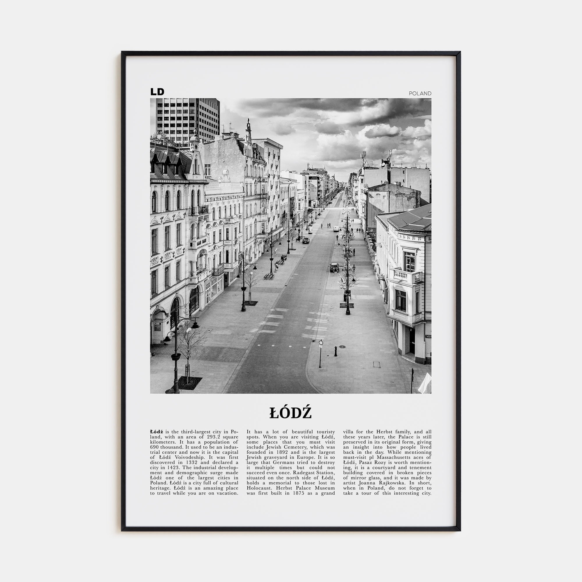 Łódź Travel B&W Poster