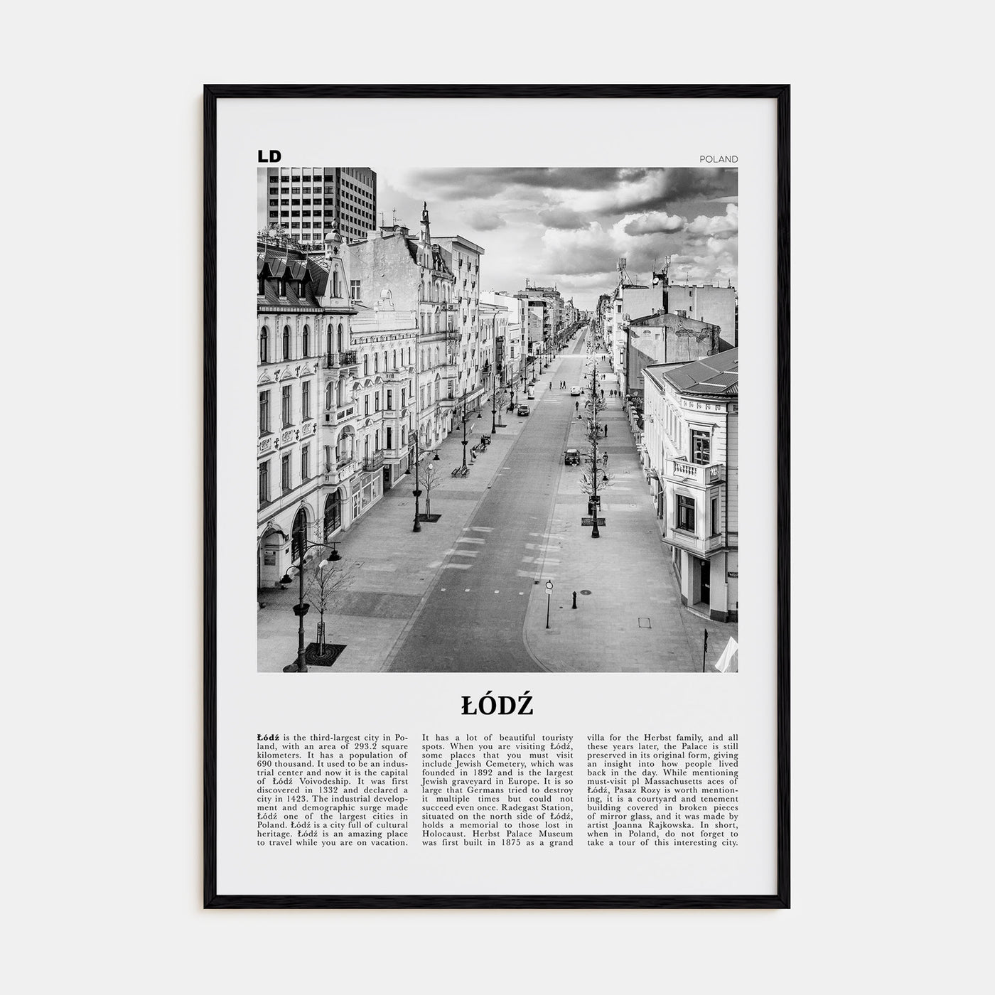 Łódź Travel B&W Poster