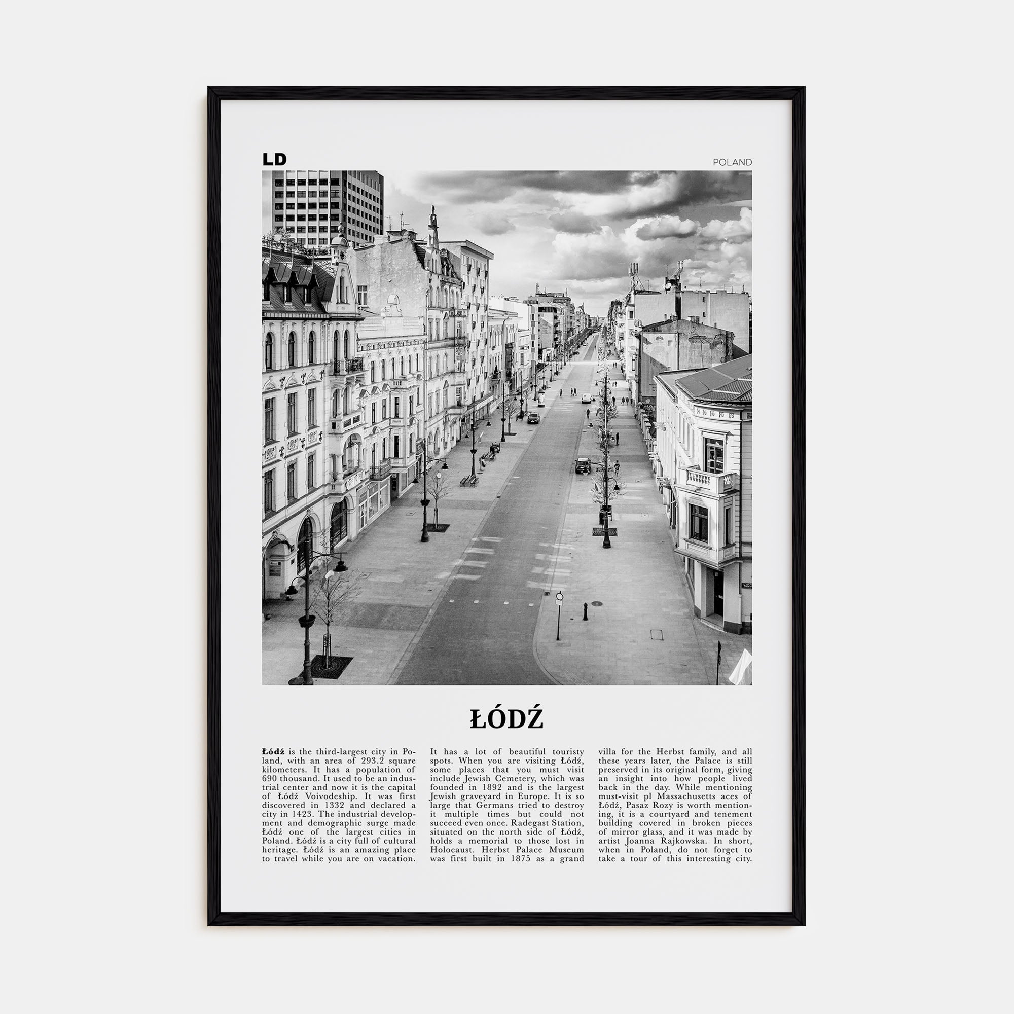 Łódź Travel B&W Poster