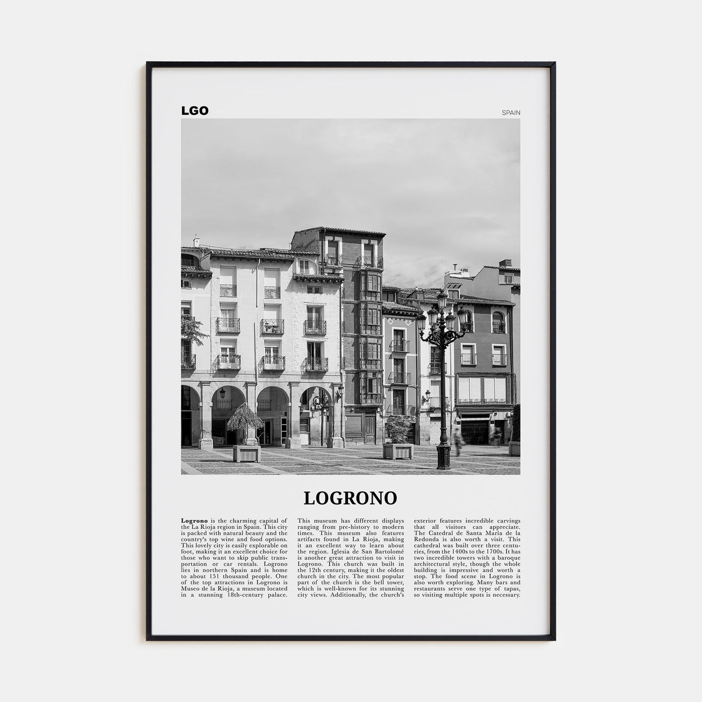 Logroño Travel B&W Poster