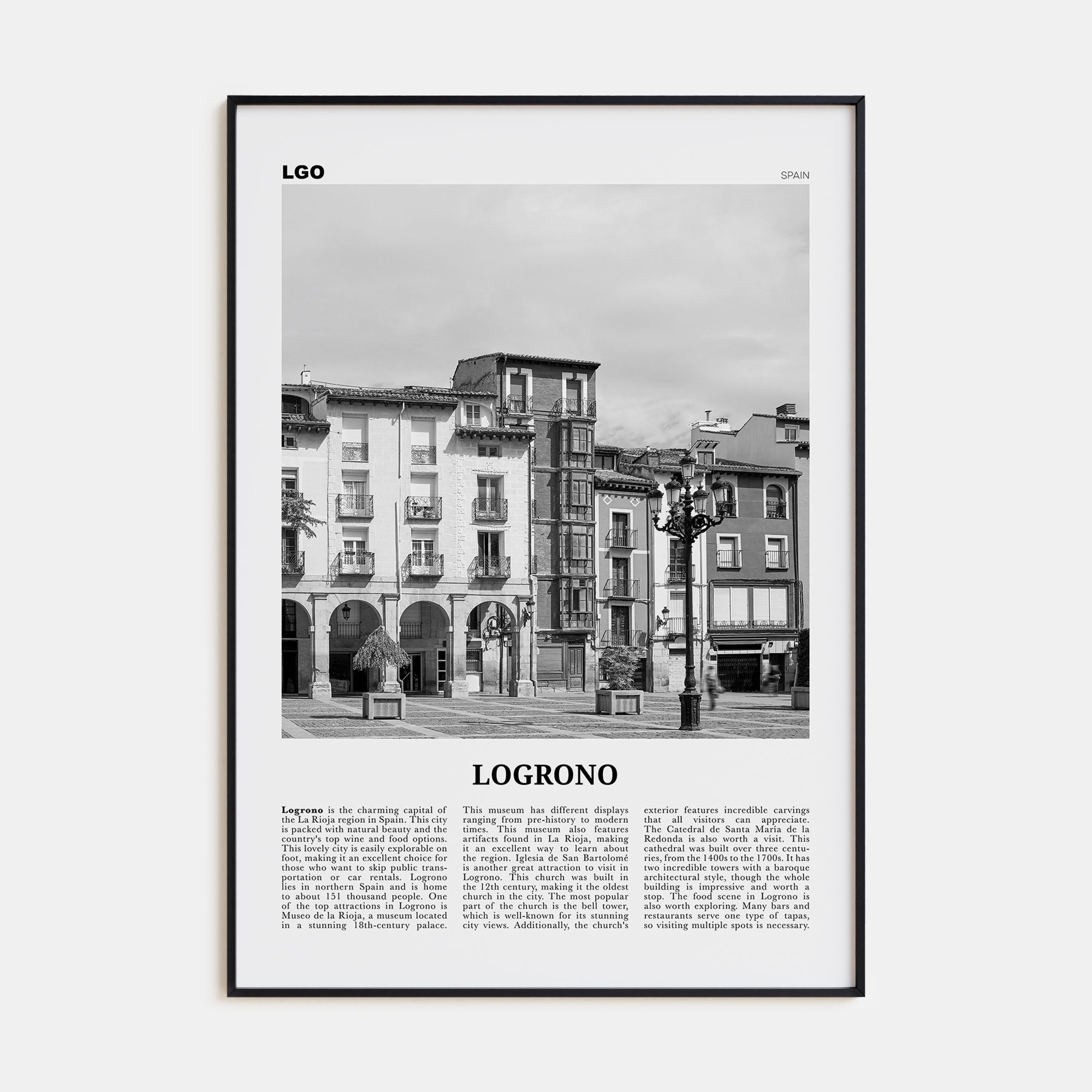 Logroño Travel B&W Poster