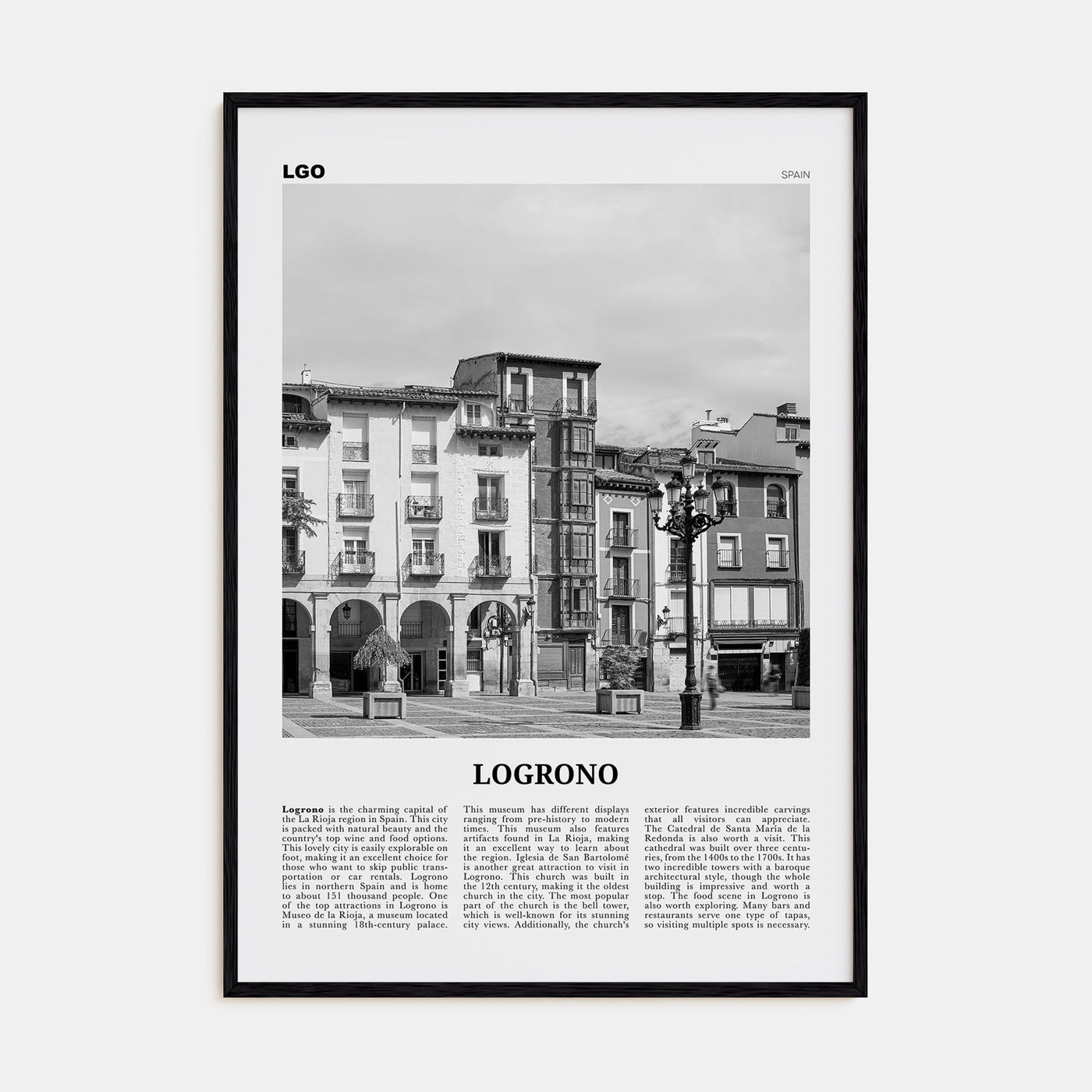 Logroño Travel B&W Poster