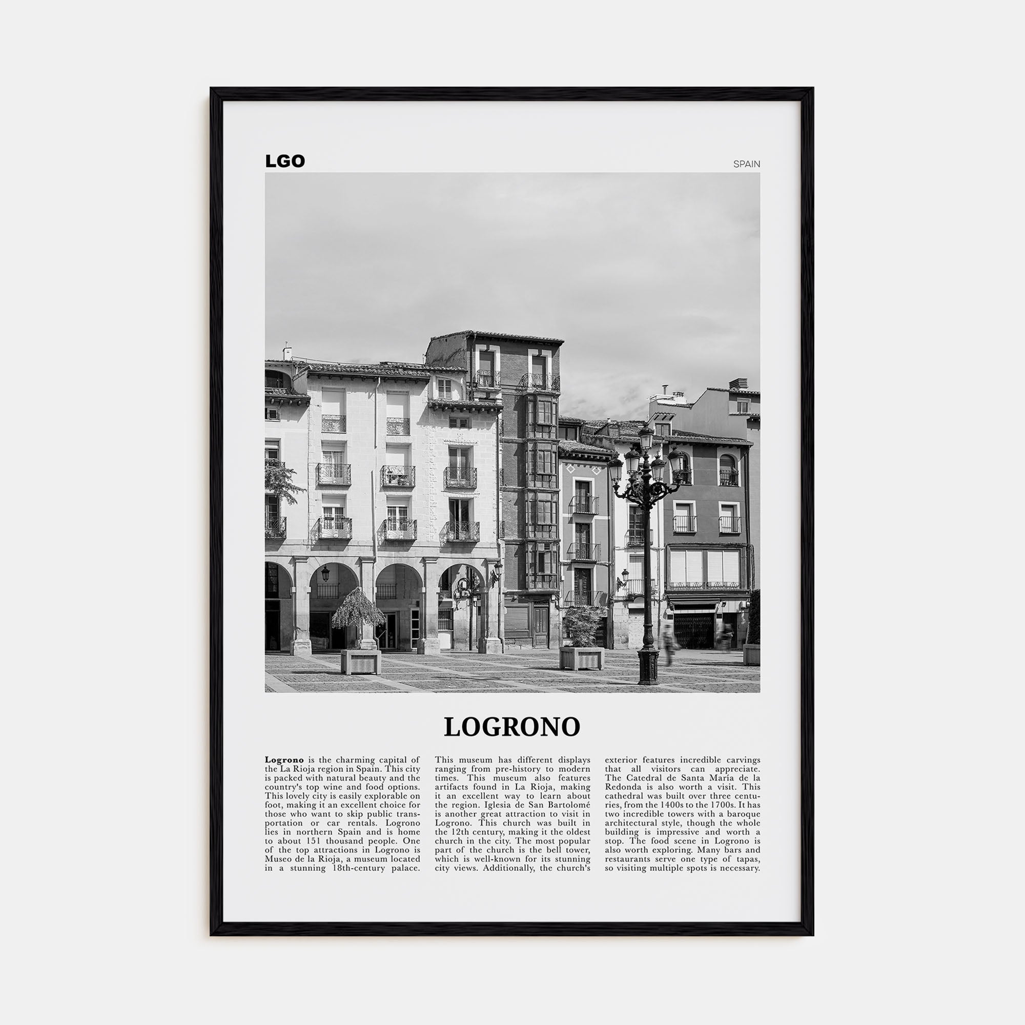 Logroño Travel B&W Poster
