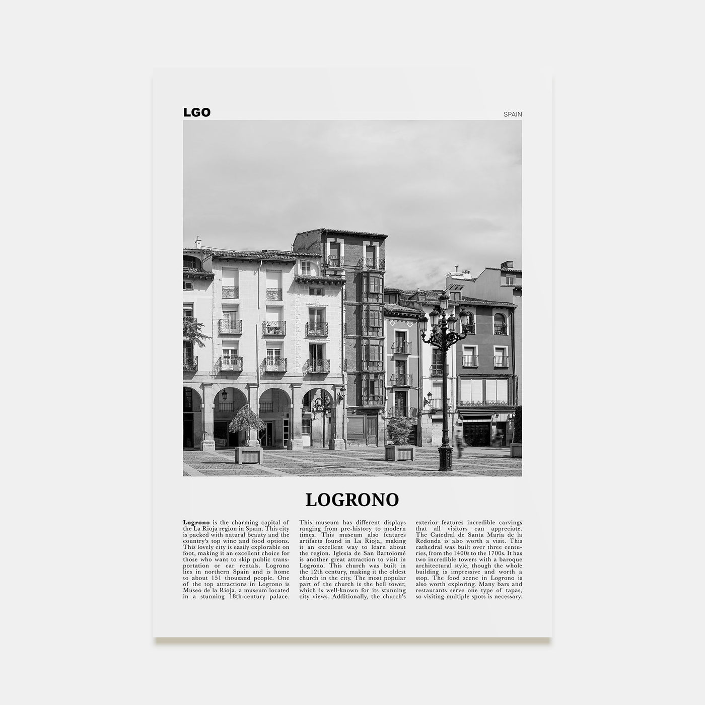 Logroño Travel B&W Poster