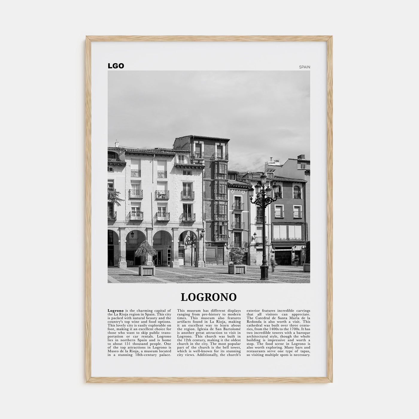 Logroño Travel B&W Poster