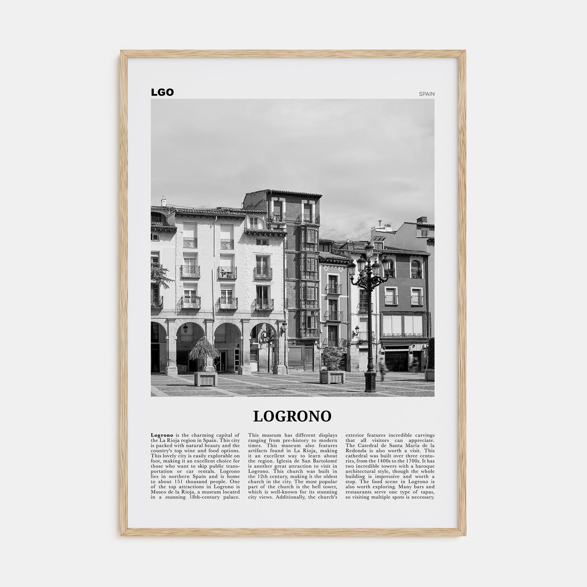Logroño Travel B&W Poster