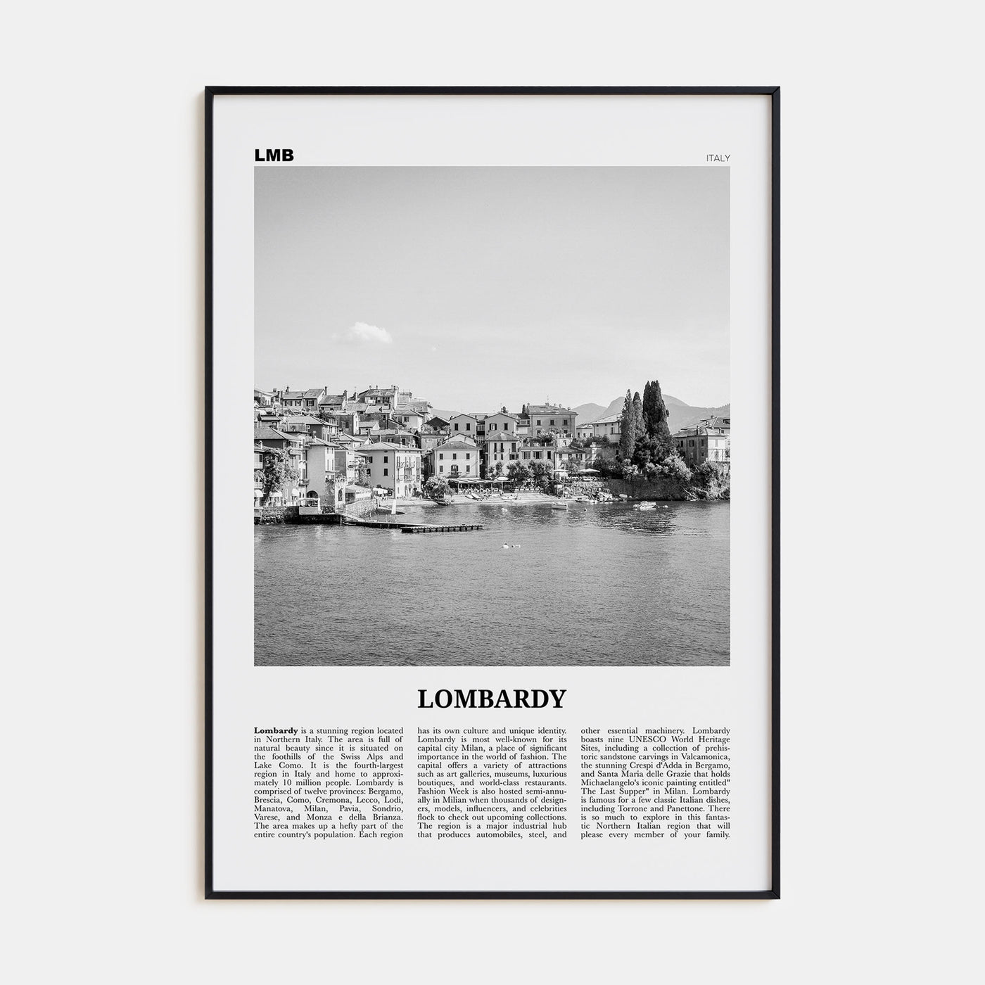 Lombardy Travel B&W Poster