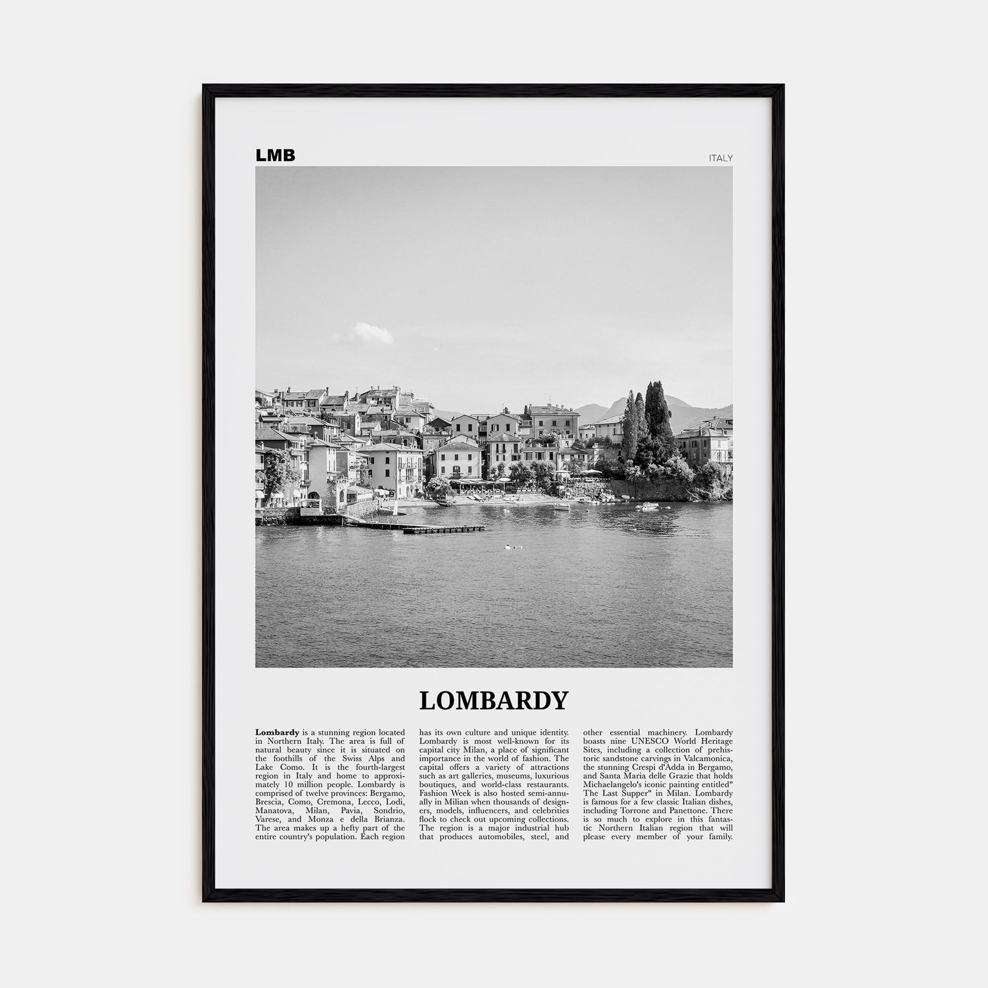 Lombardy Travel B&W Poster