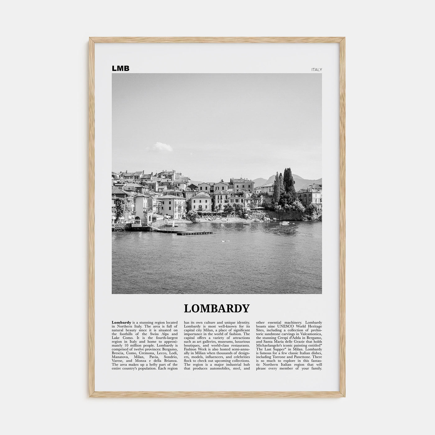 Lombardy Travel B&W Poster
