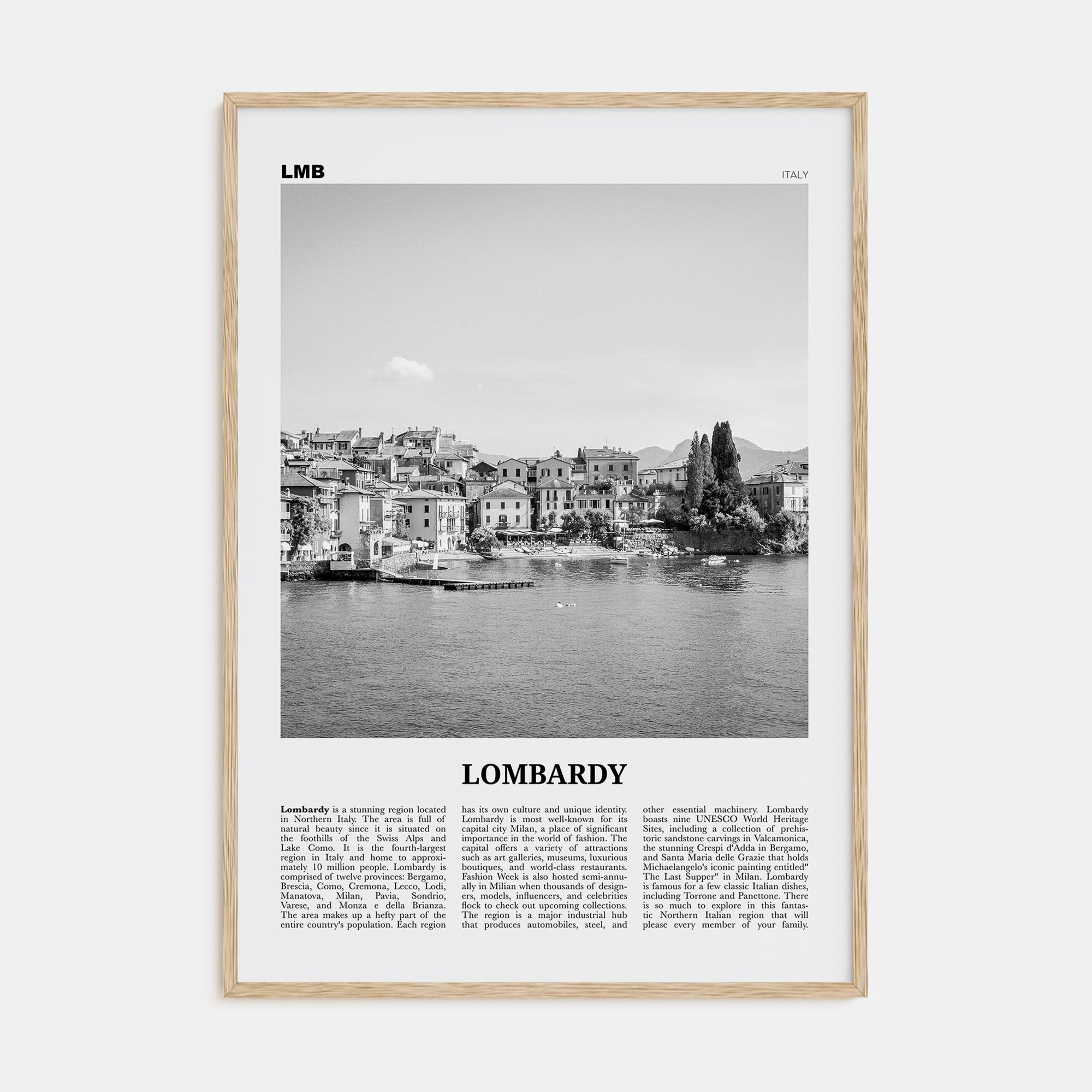 Lombardy Travel B&W Poster